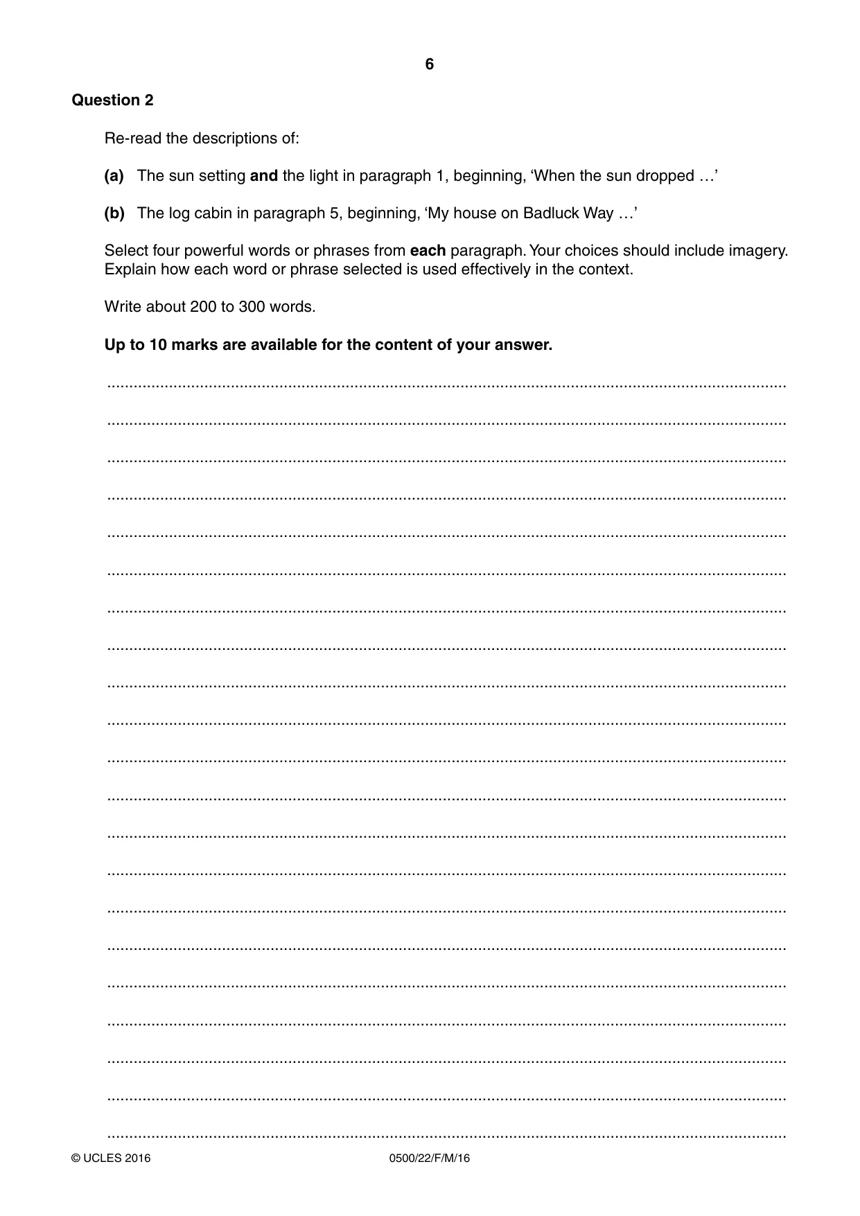 Cambridge IGCSE English - First Language 0500 2016 Feb/March Paper 2 · Variant 2 question paper, page 6 of 12