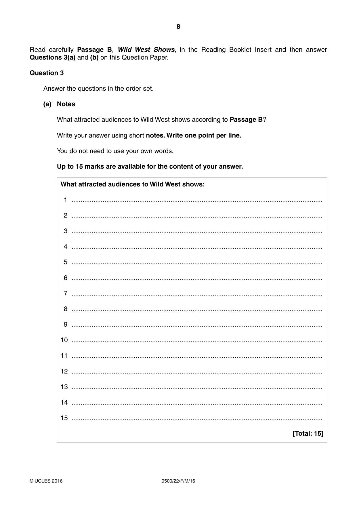 Cambridge IGCSE English - First Language 0500 2016 Feb/March Paper 2 · Variant 2 question paper, page 8 of 12