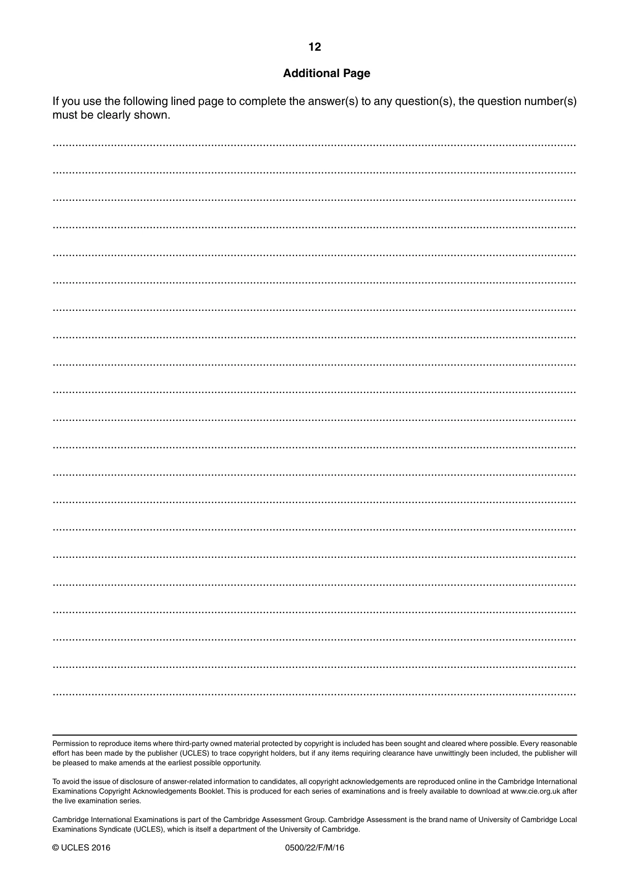 Cambridge IGCSE English - First Language 0500 2016 Feb/March Paper 2 · Variant 2 question paper, page 12 of 12