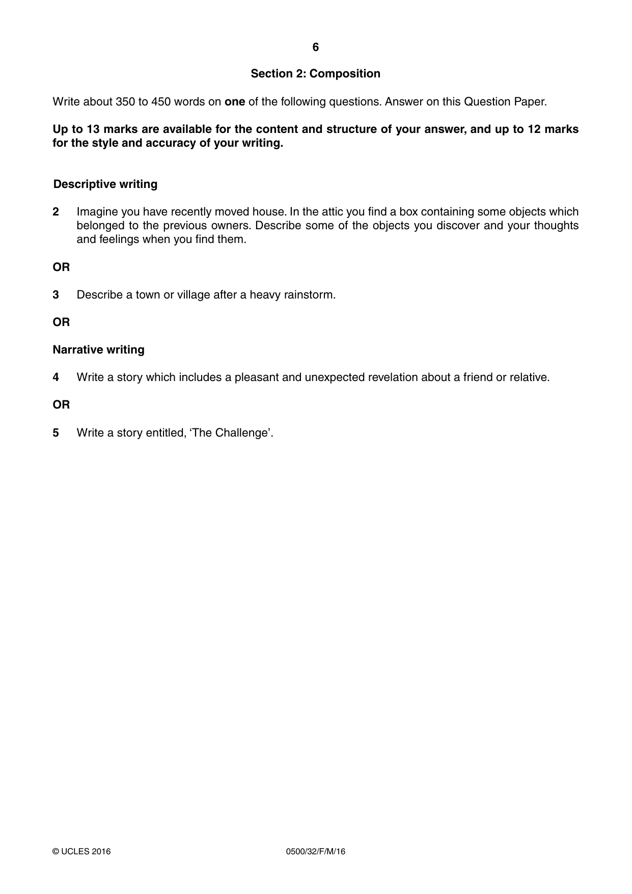 Cambridge IGCSE English - First Language 0500 2016 Feb/March Paper 3 · Variant 2 question paper, page 6 of 12