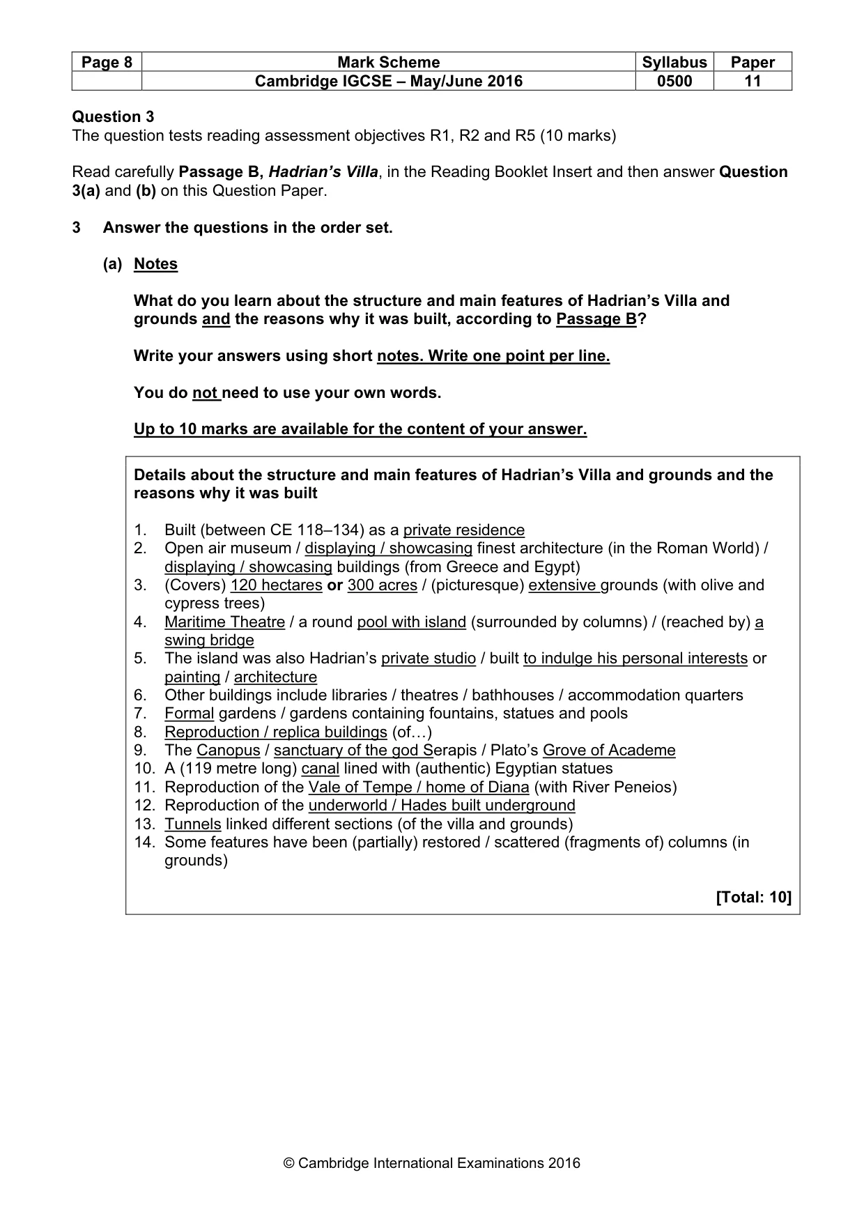 Mark scheme, page 8 of 10