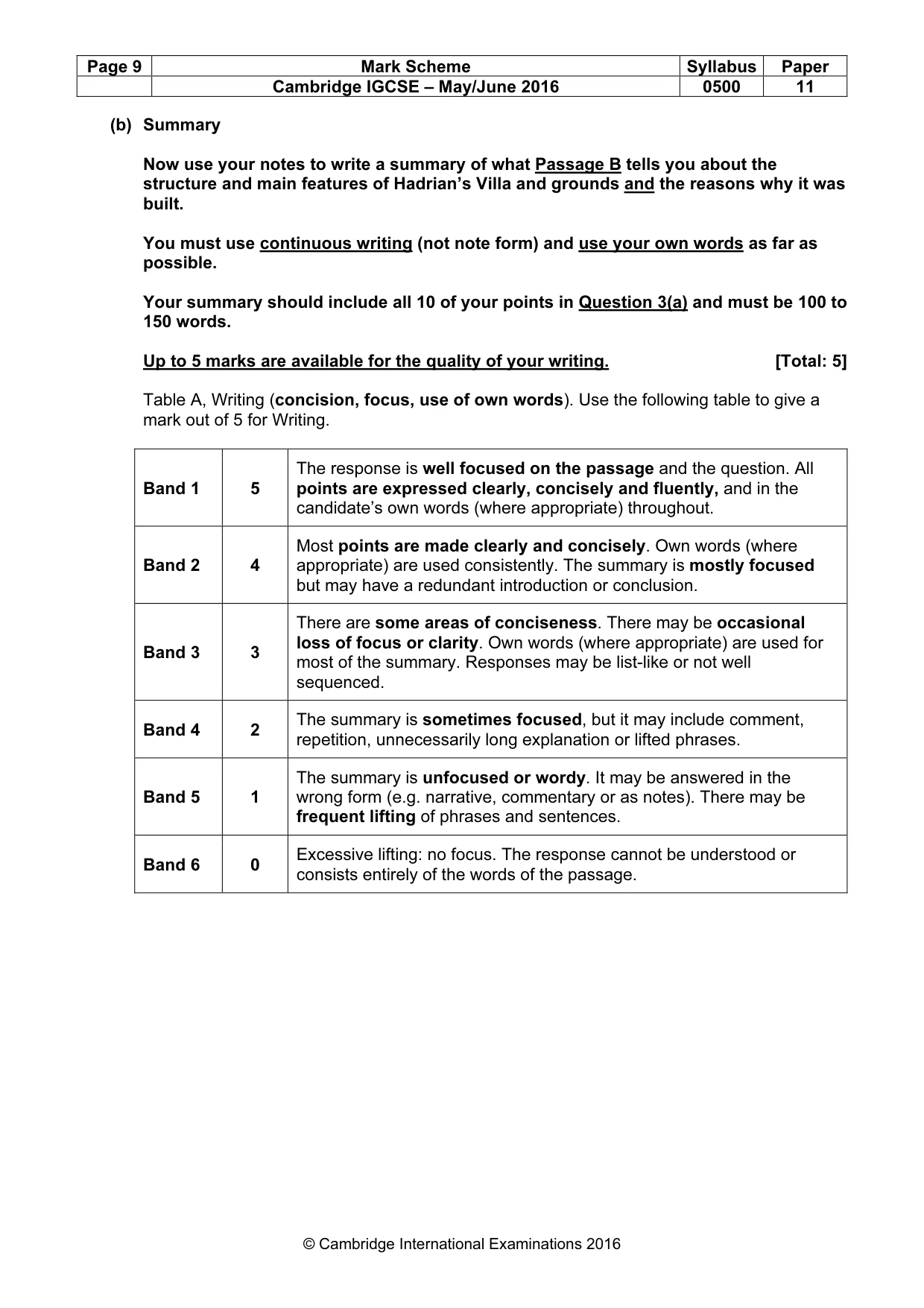 Mark scheme, page 9 of 10