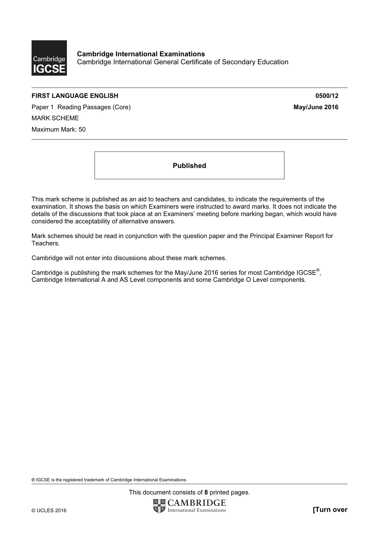 Mark scheme, page 1 of 8