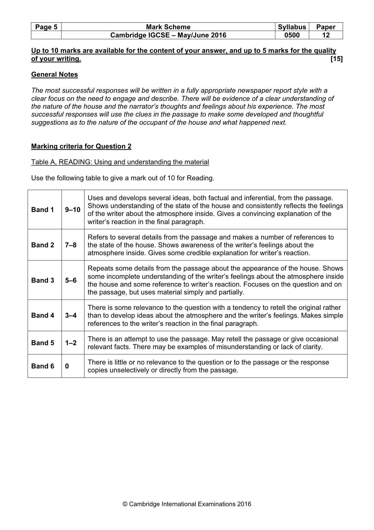 Mark scheme, page 5 of 8