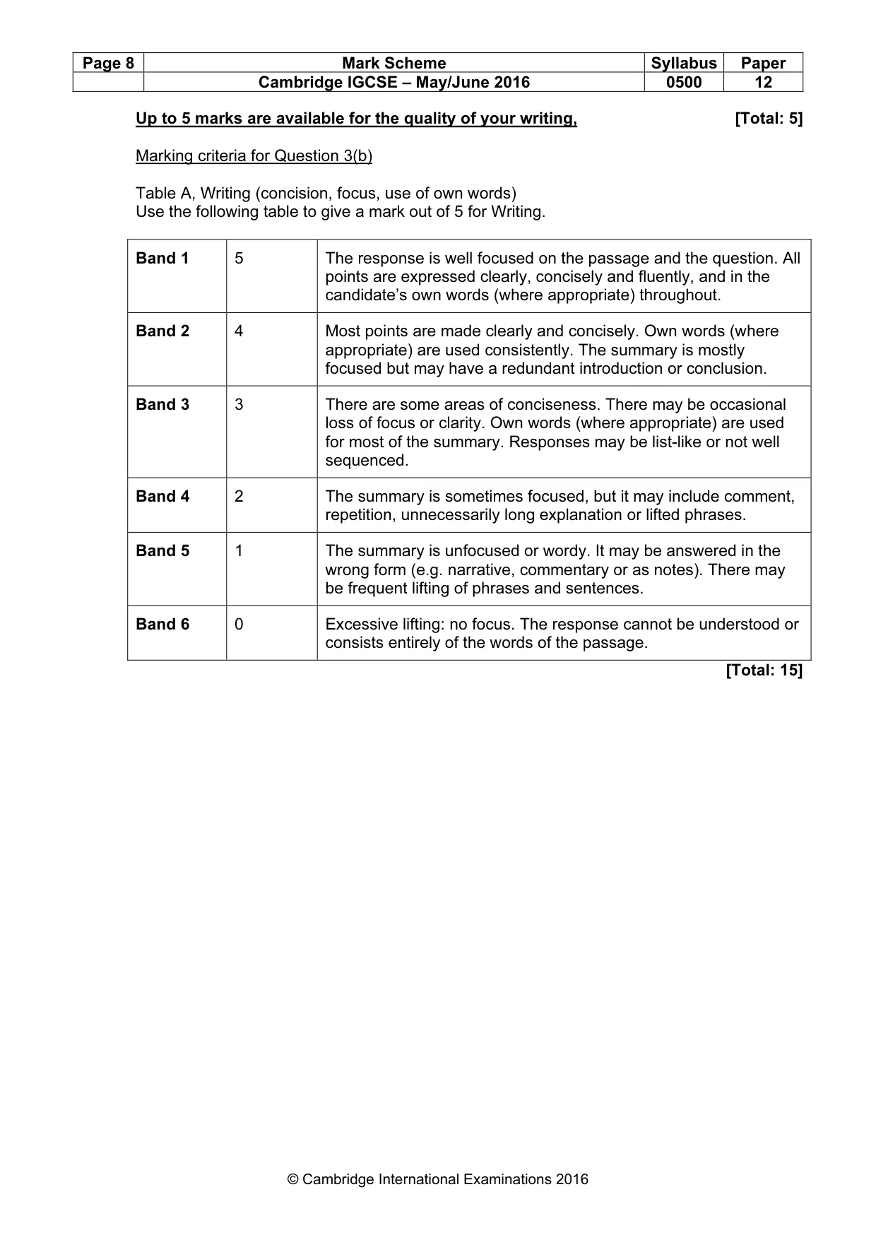 Mark scheme, page 8 of 8
