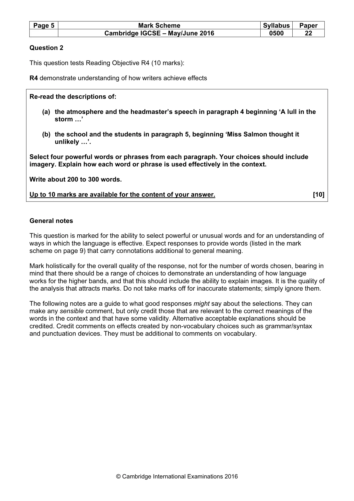 Mark scheme, page 5 of 10