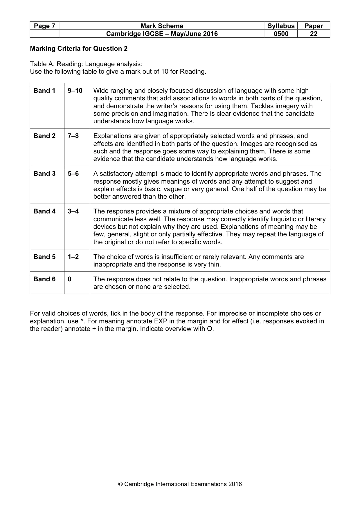 Mark scheme, page 7 of 10