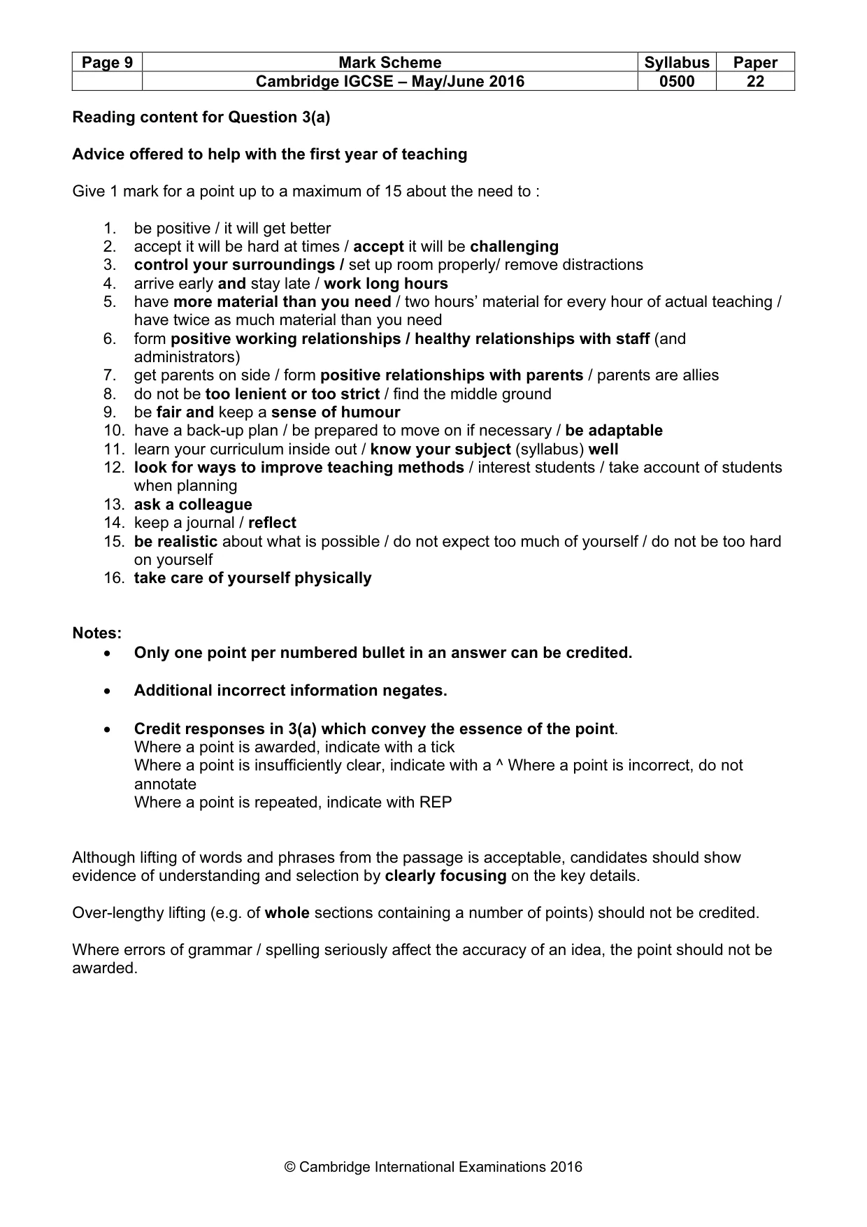 Mark scheme, page 9 of 10