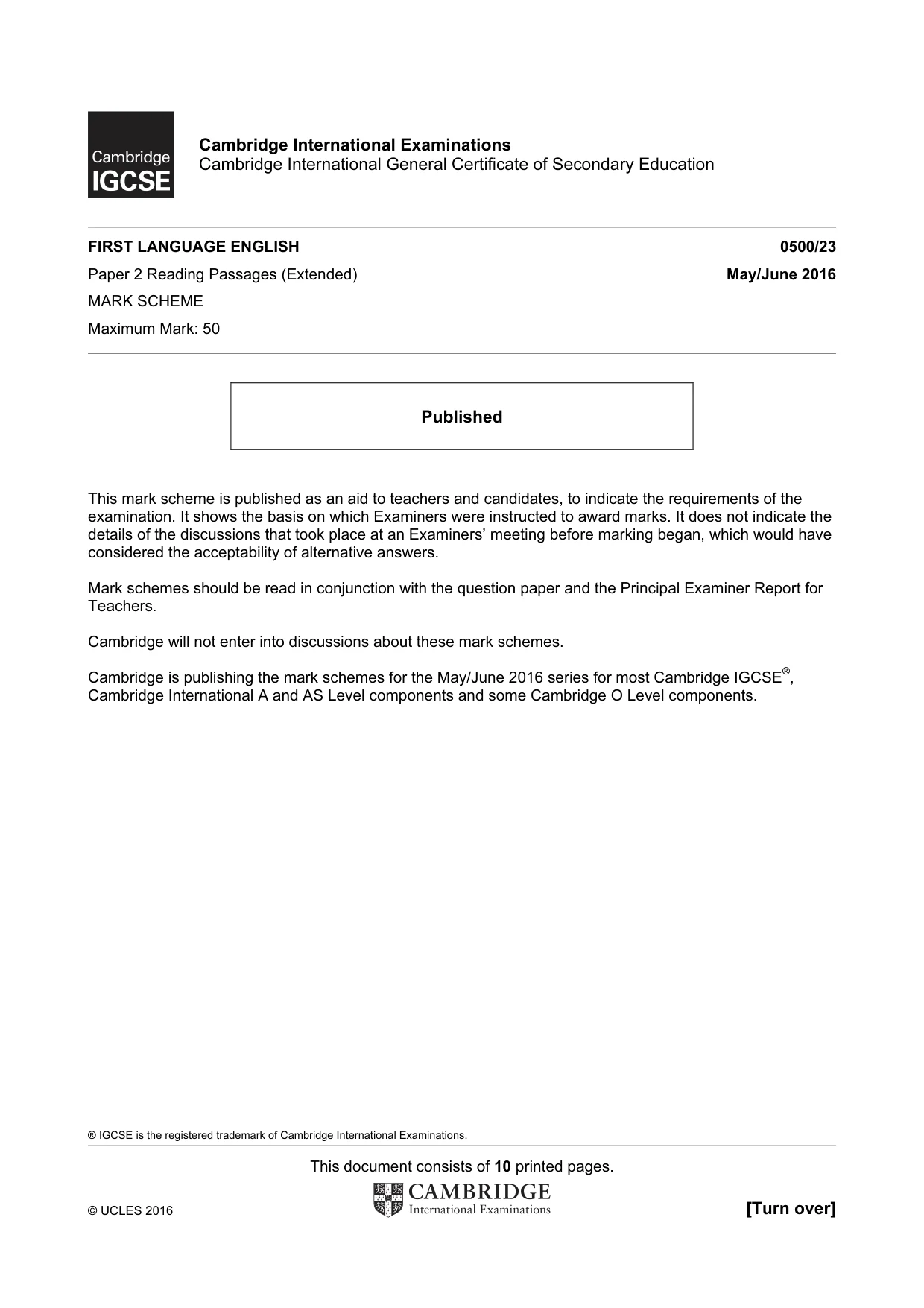 Mark scheme, page 1 of 10