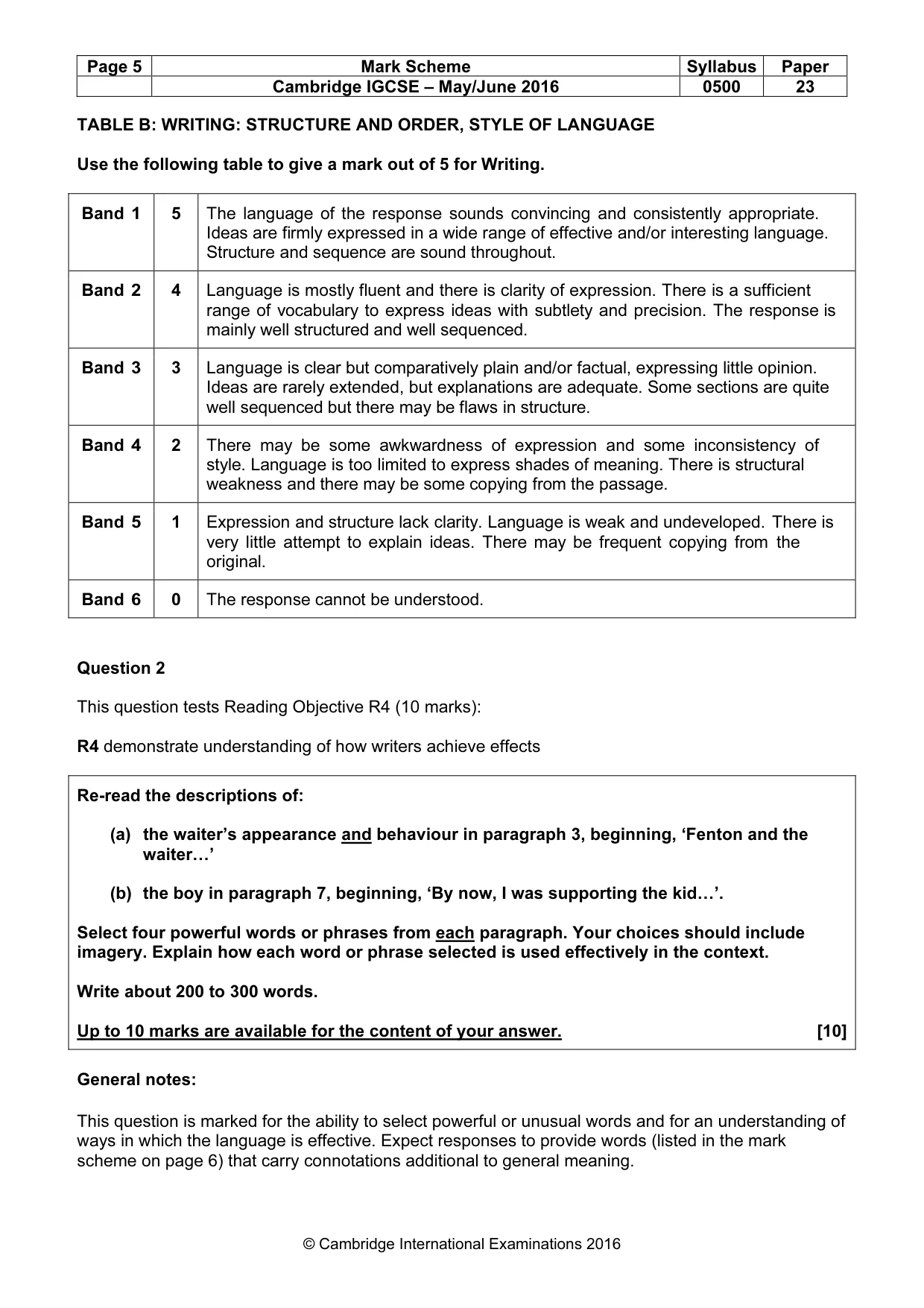 Mark scheme, page 5 of 10