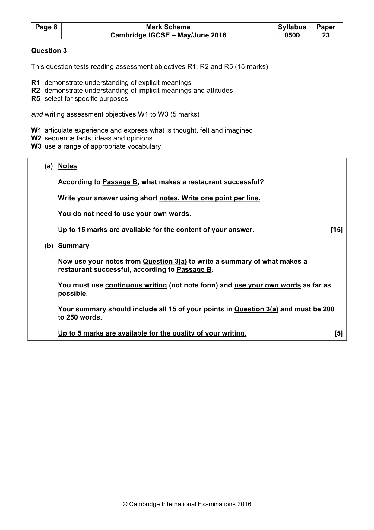 Mark scheme, page 8 of 10