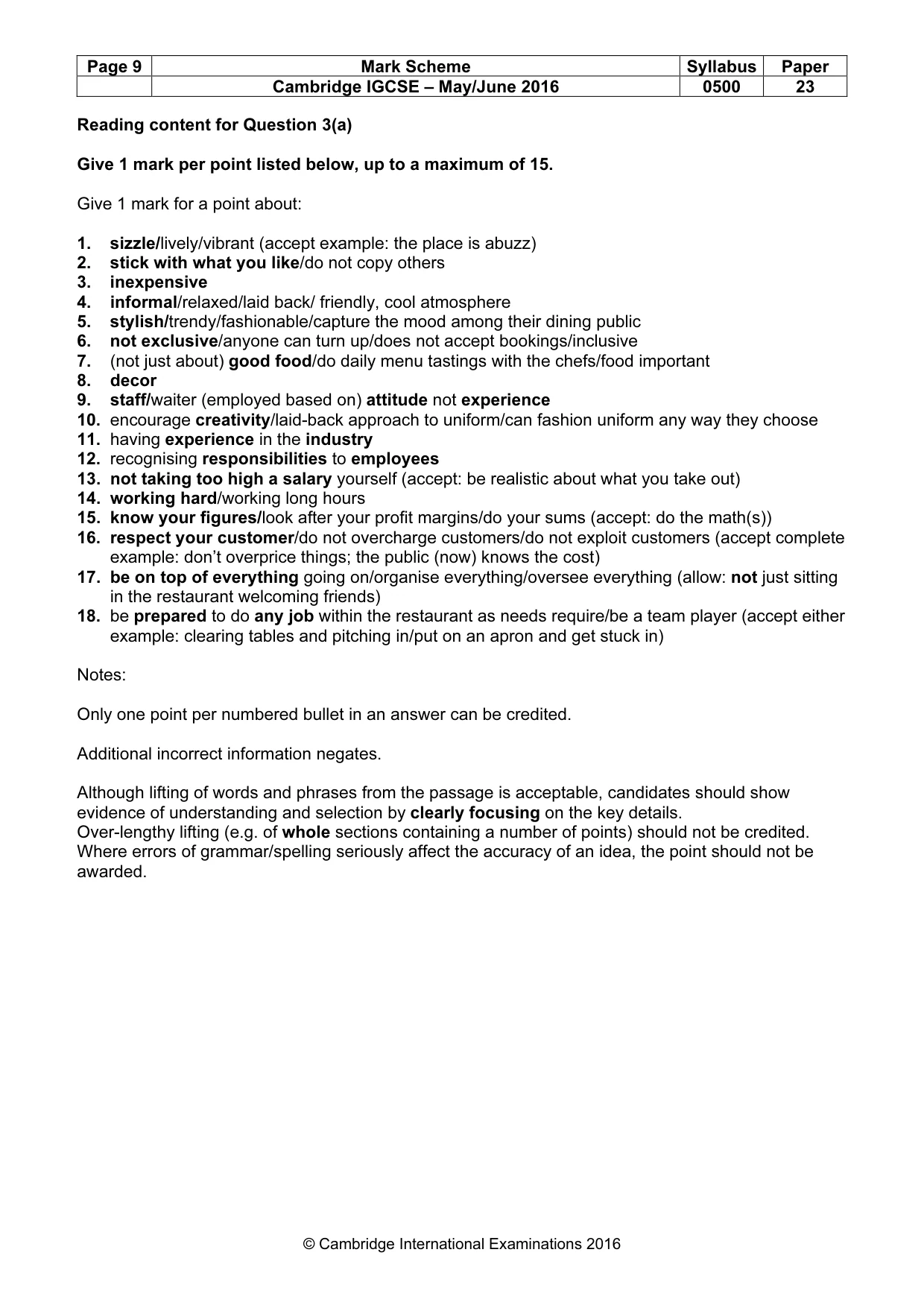 Mark scheme, page 9 of 10