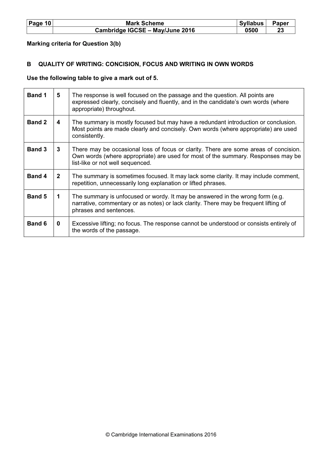 Mark scheme, page 10 of 10