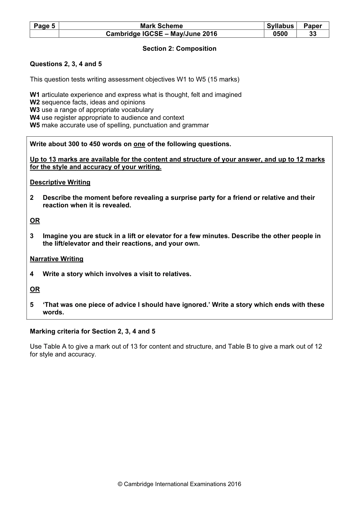 Mark scheme, page 5 of 8