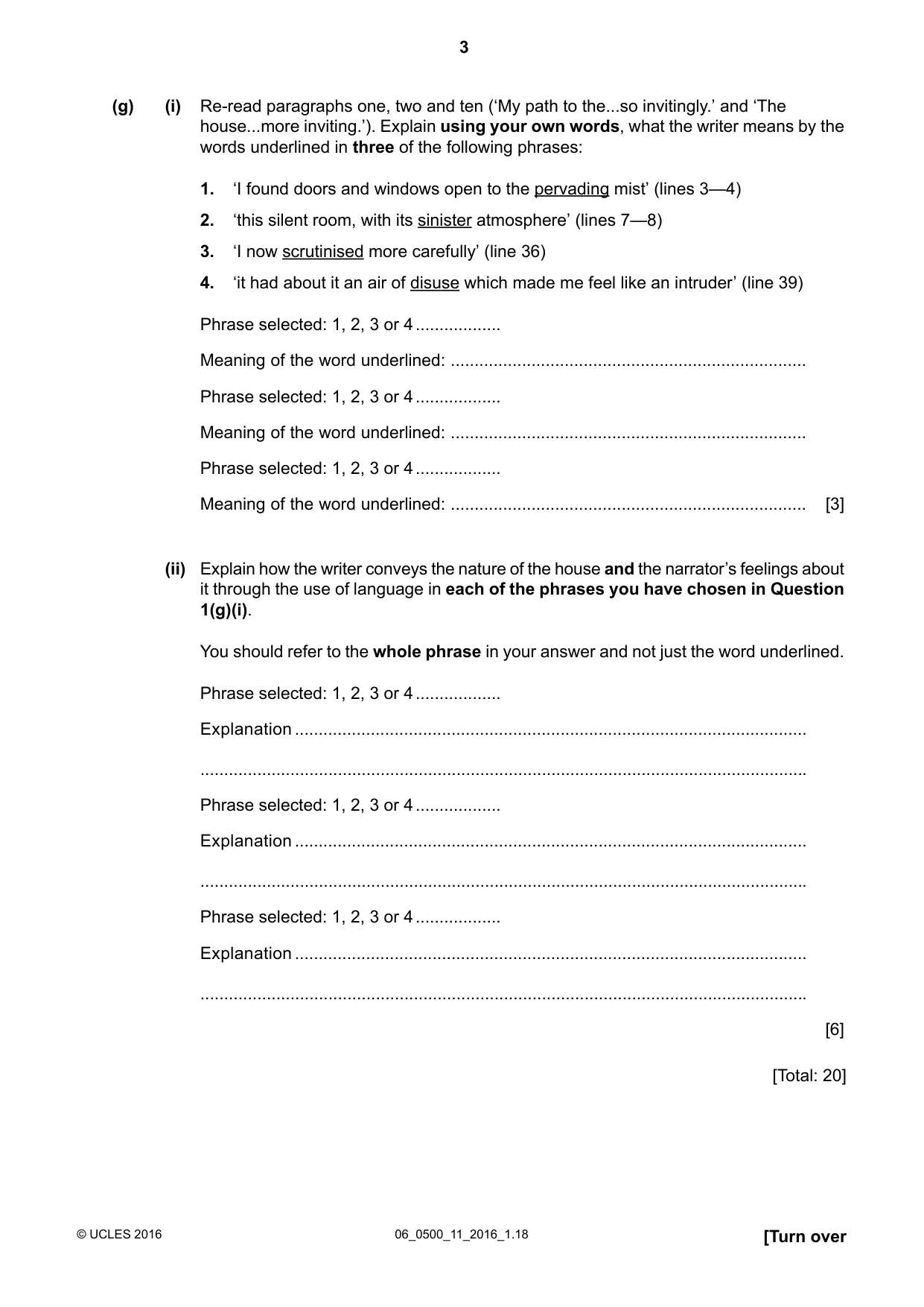 Cambridge IGCSE English - First Language 0500 2016 May/June Paper 1 · Variant 1 question paper, page 3 of 12