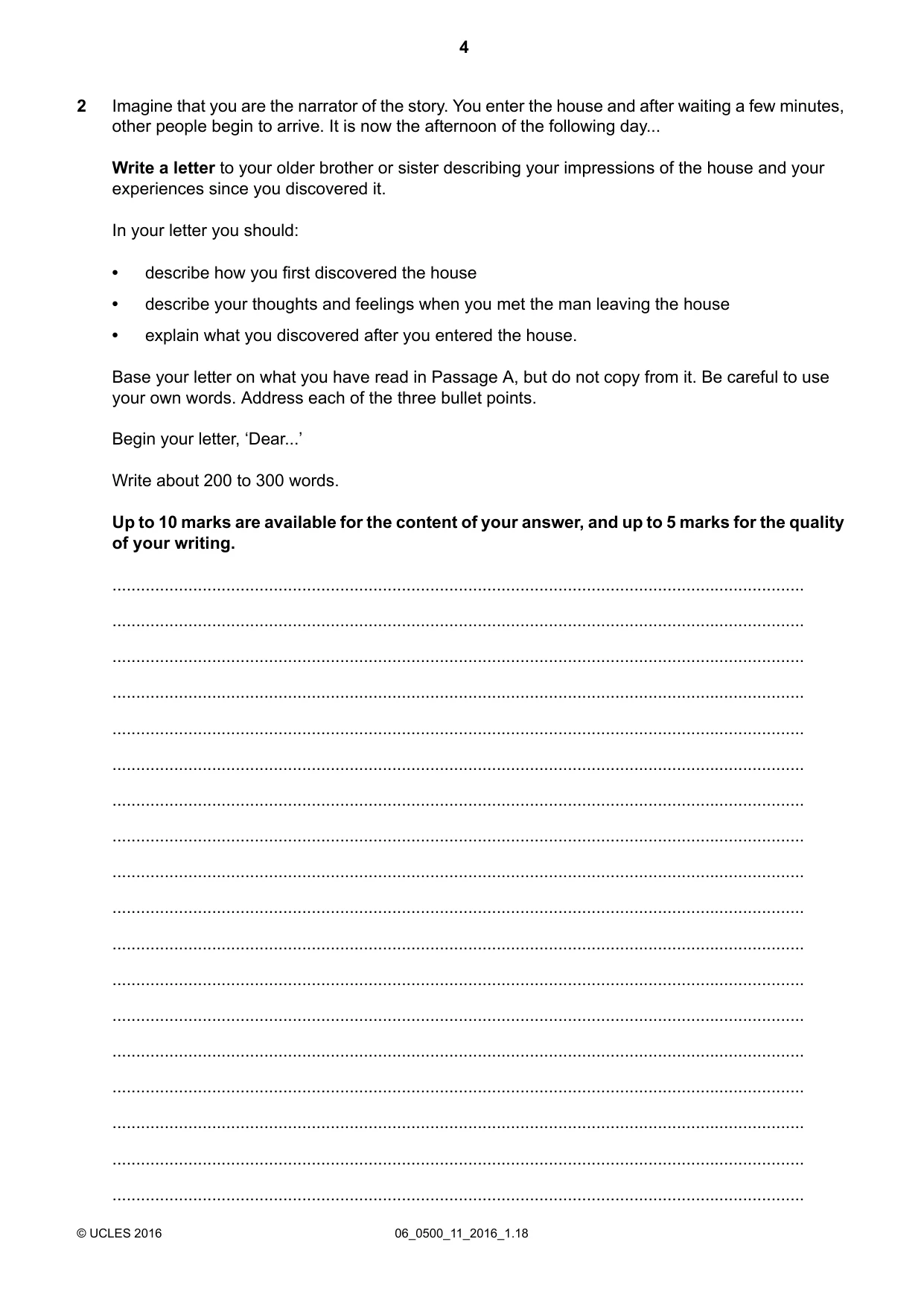 Cambridge IGCSE English - First Language 0500 2016 May/June Paper 1 · Variant 1 question paper, page 4 of 12