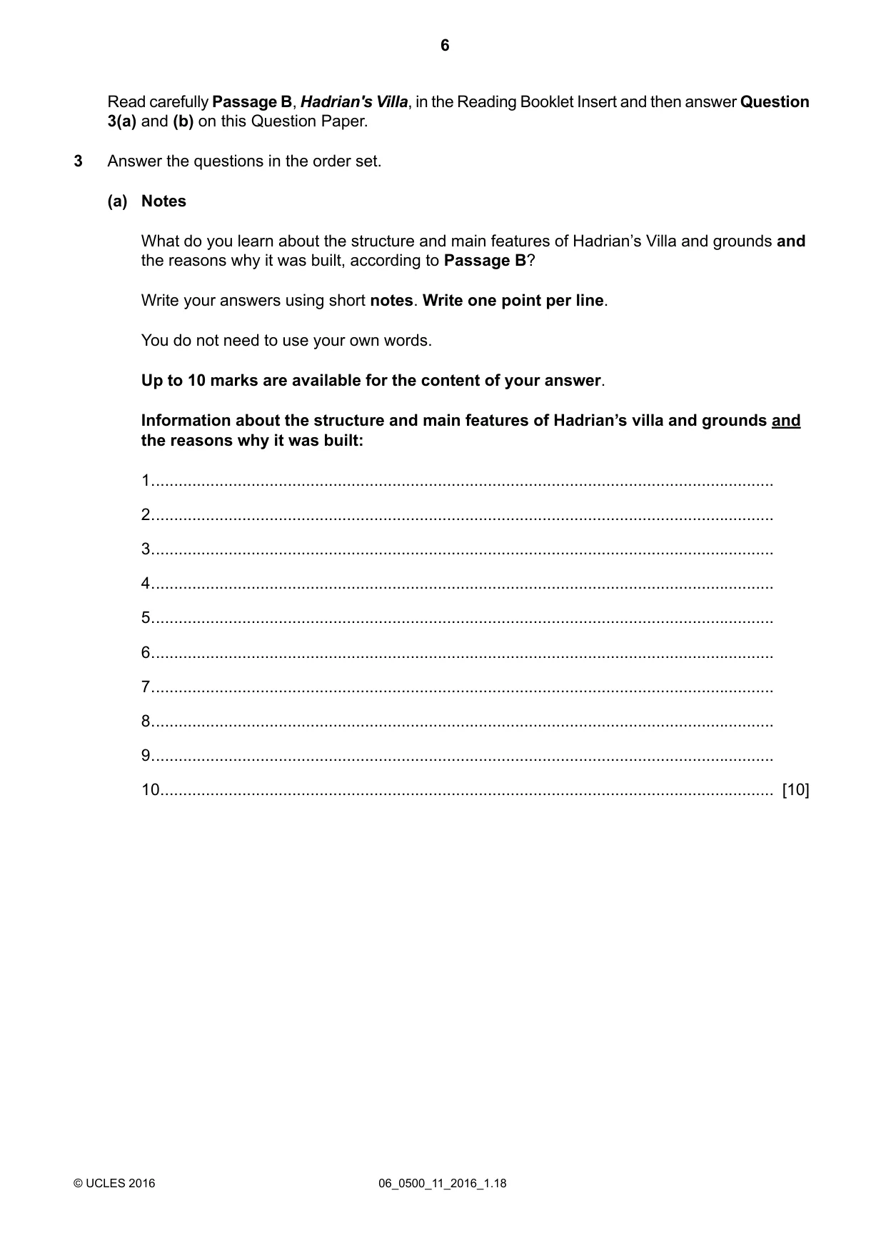 Cambridge IGCSE English - First Language 0500 2016 May/June Paper 1 · Variant 1 question paper, page 6 of 12