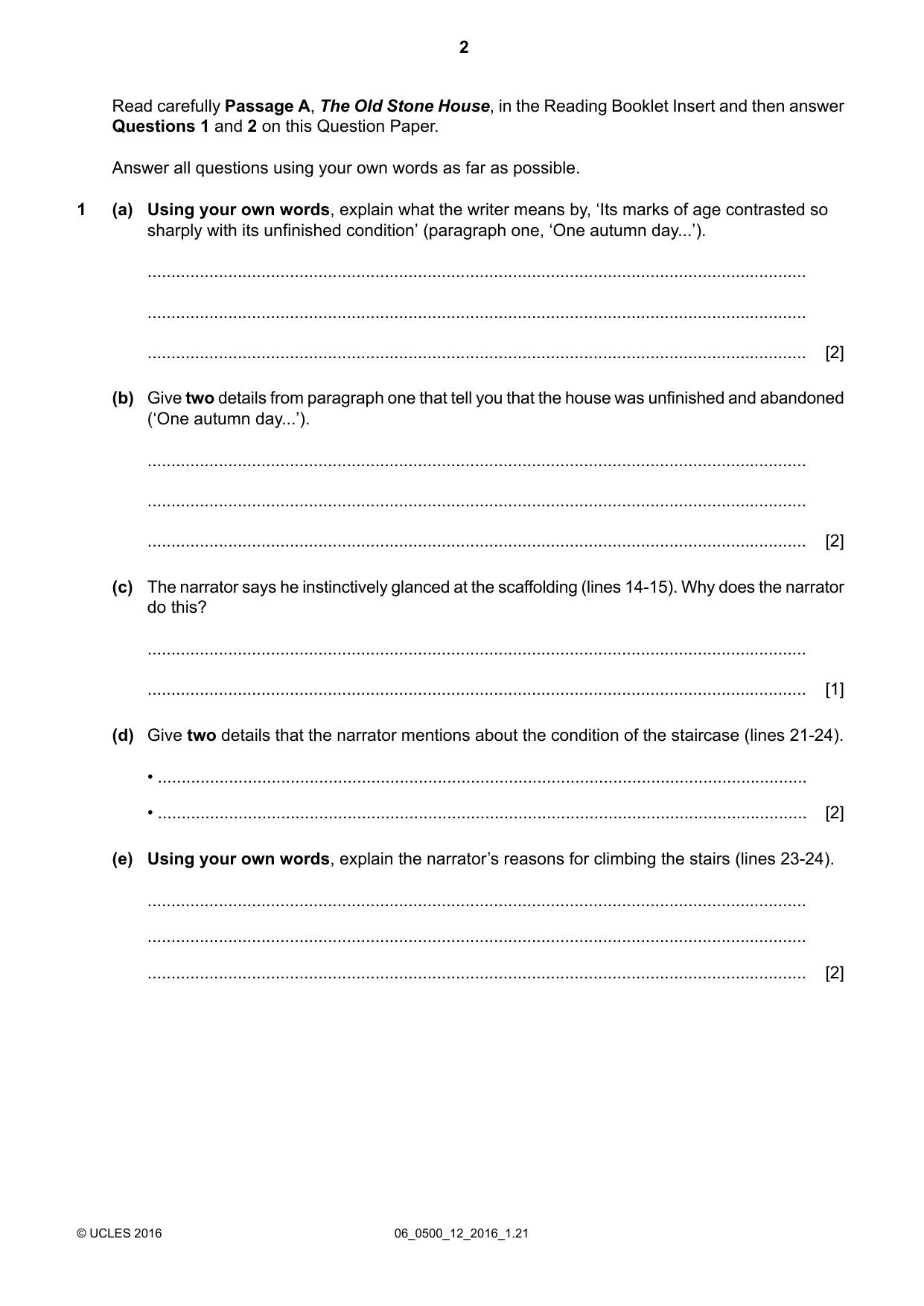 Cambridge IGCSE English - First Language 0500 2016 May/June Paper 1 · Variant 2 question paper, page 2 of 12