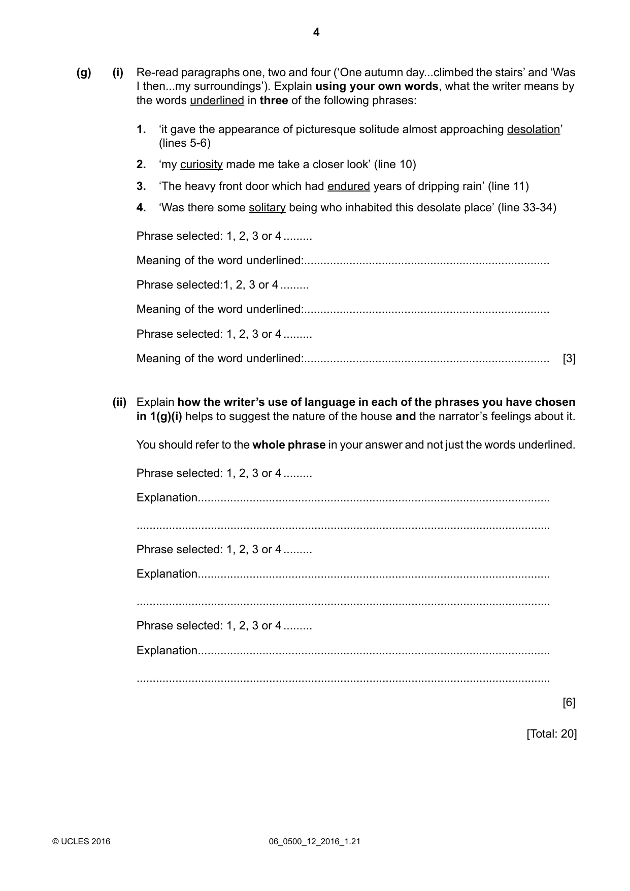Cambridge IGCSE English - First Language 0500 2016 May/June Paper 1 · Variant 2 question paper, page 4 of 12