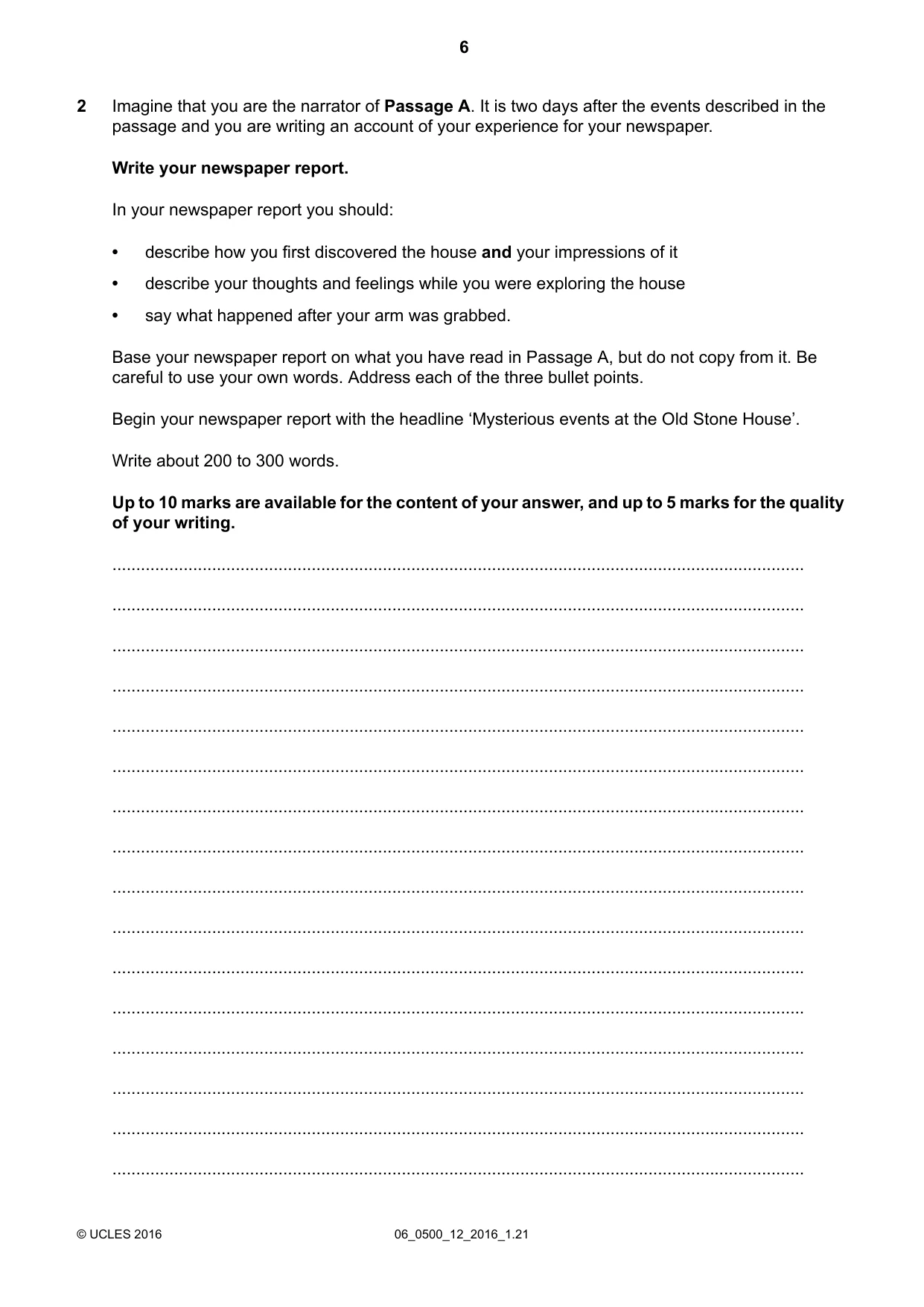 Cambridge IGCSE English - First Language 0500 2016 May/June Paper 1 · Variant 2 question paper, page 6 of 12