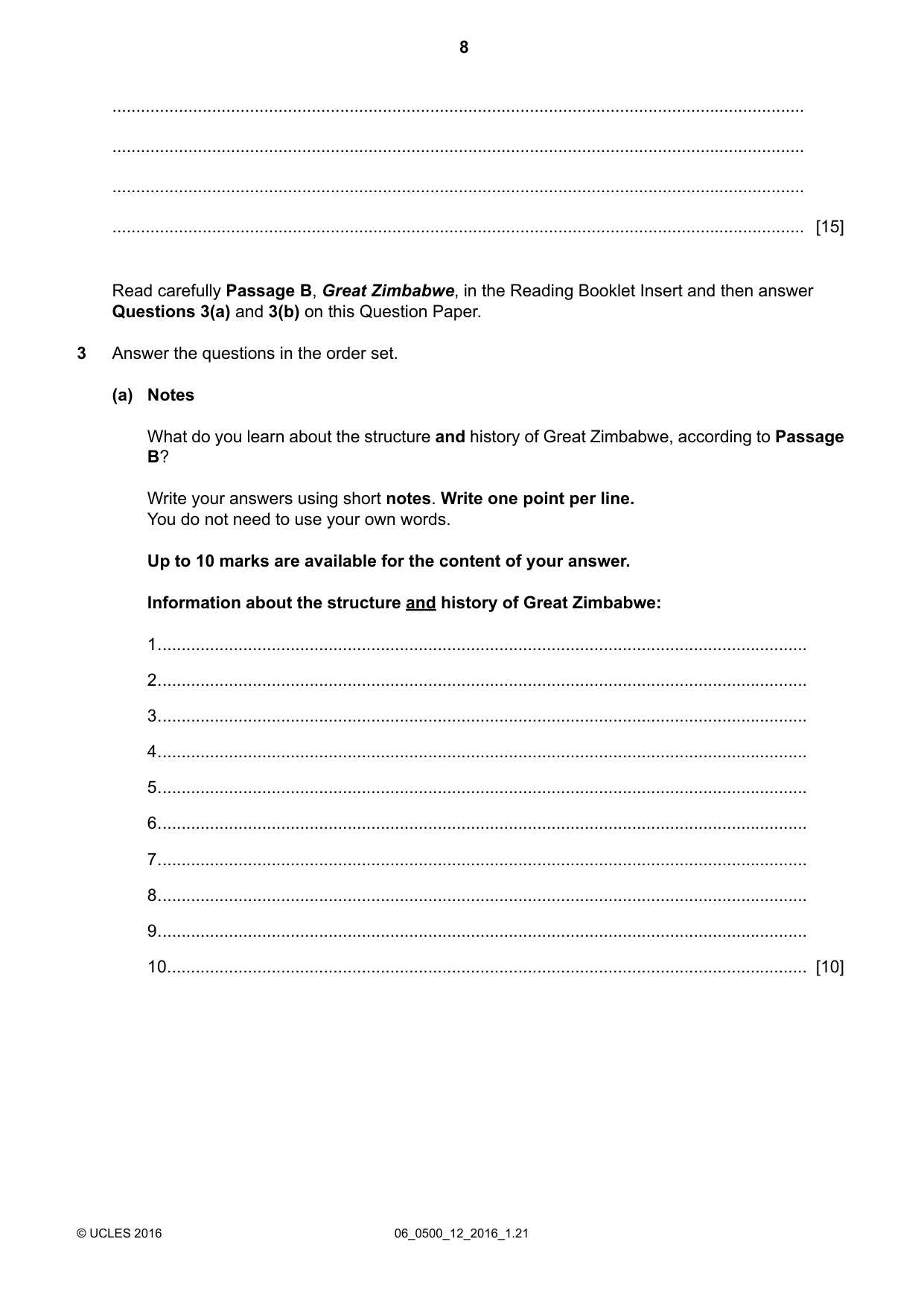 Cambridge IGCSE English - First Language 0500 2016 May/June Paper 1 · Variant 2 question paper, page 8 of 12