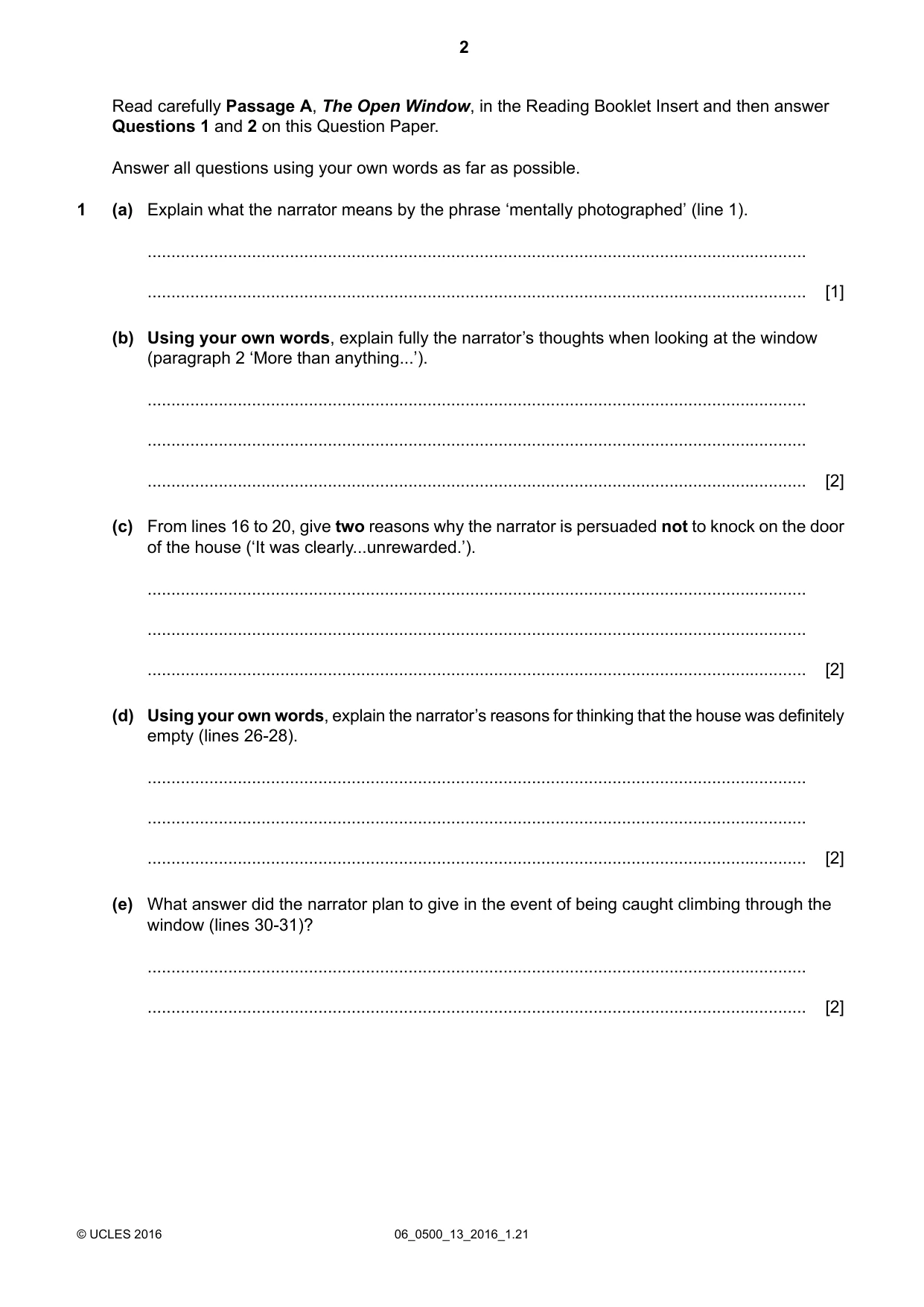 Cambridge IGCSE English - First Language 0500 2016 May/June Paper 1 · Variant 3 question paper, page 2 of 12