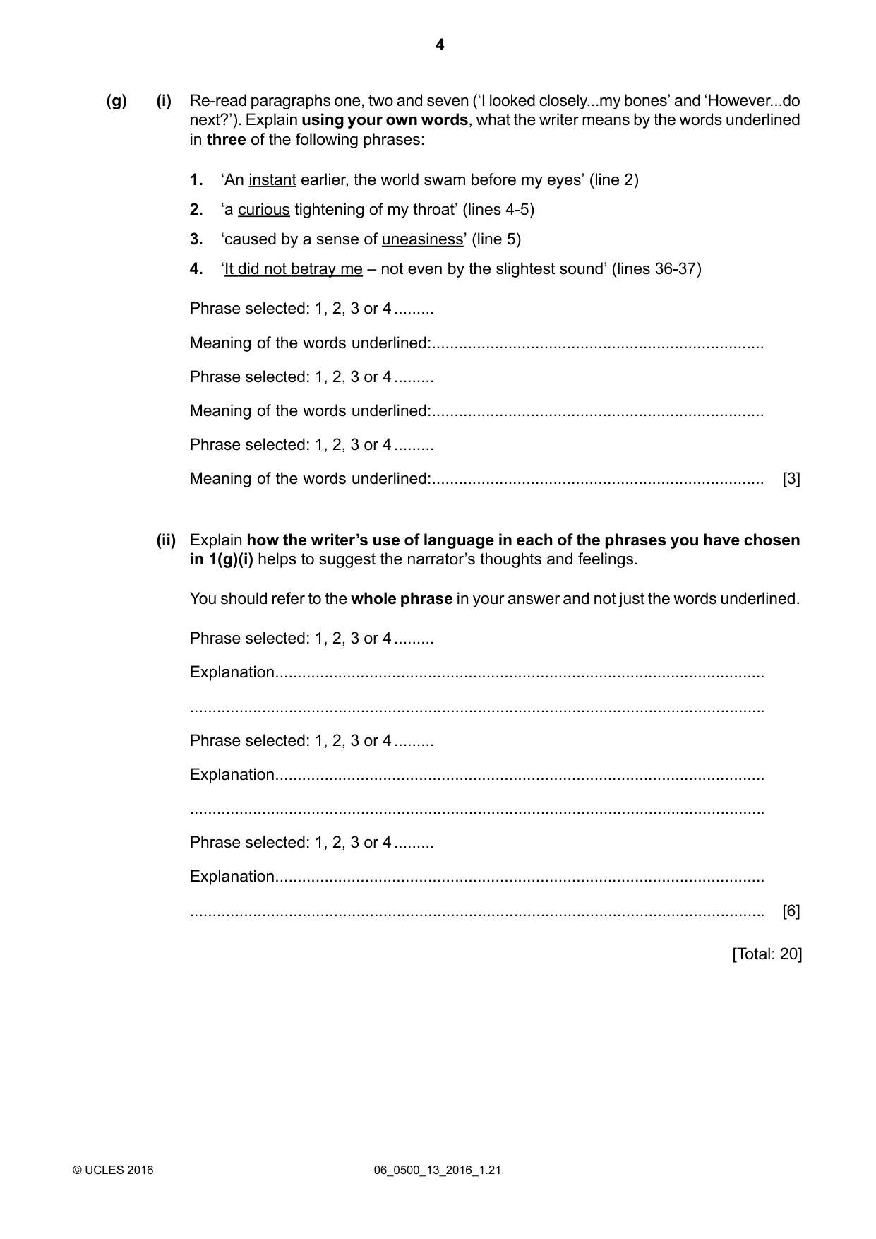 Cambridge IGCSE English - First Language 0500 2016 May/June Paper 1 · Variant 3 question paper, page 4 of 12
