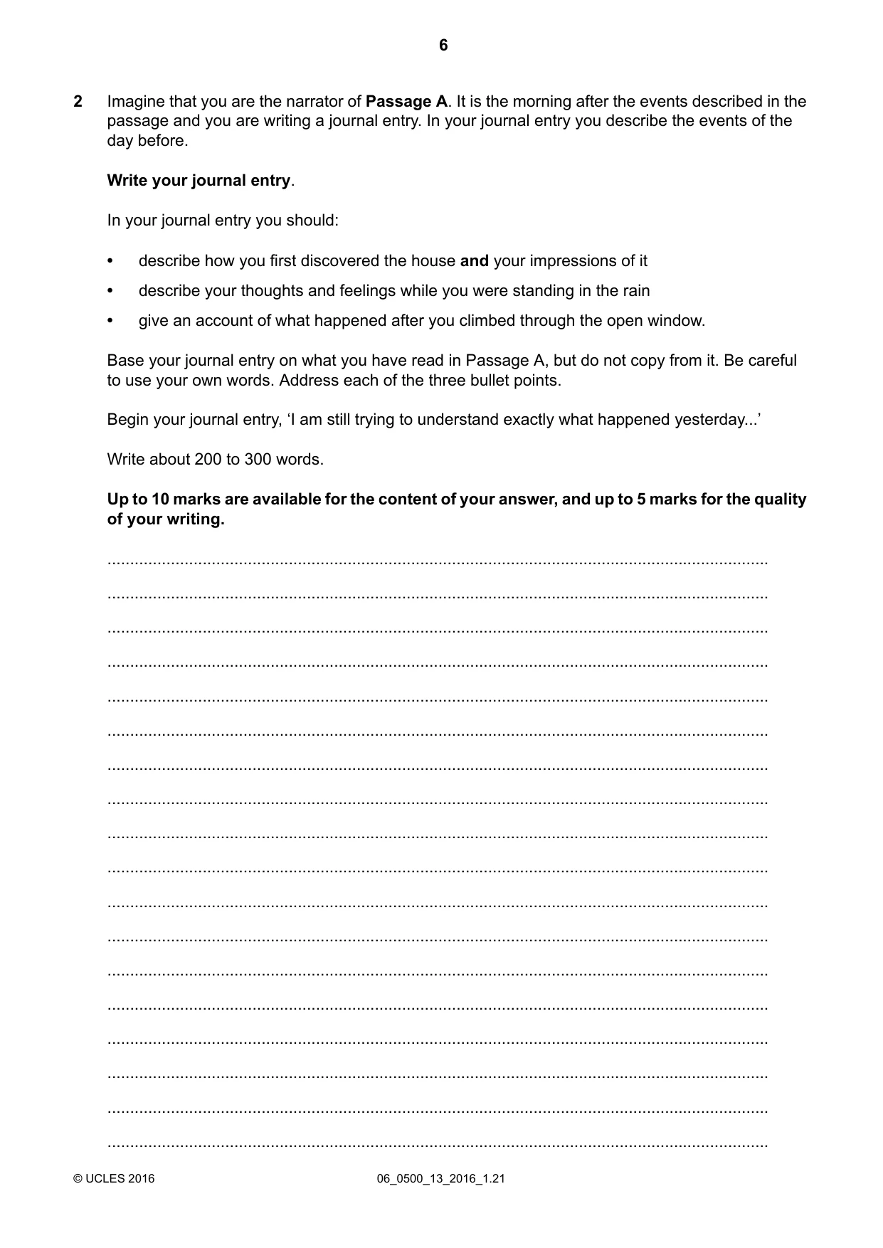 Cambridge IGCSE English - First Language 0500 2016 May/June Paper 1 · Variant 3 question paper, page 6 of 12