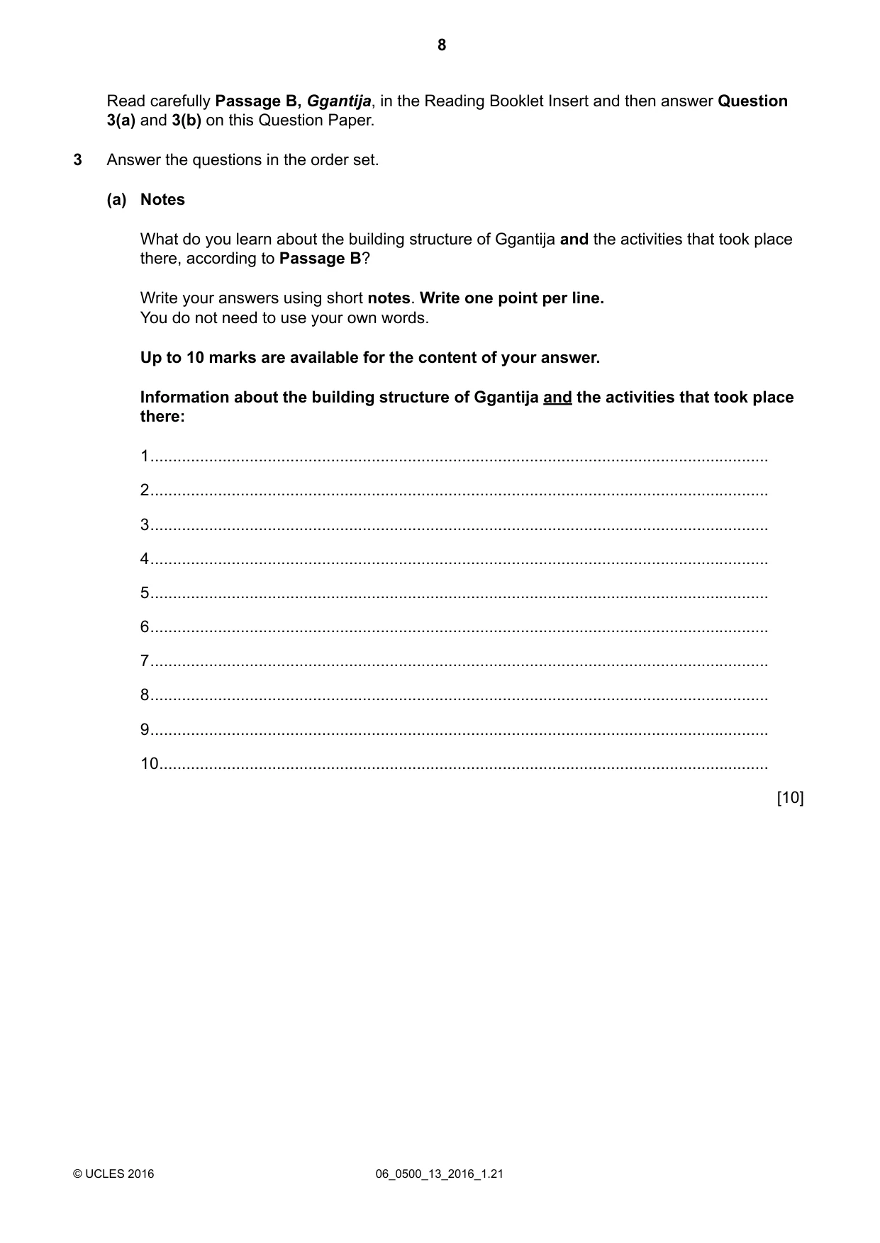 Cambridge IGCSE English - First Language 0500 2016 May/June Paper 1 · Variant 3 question paper, page 8 of 12