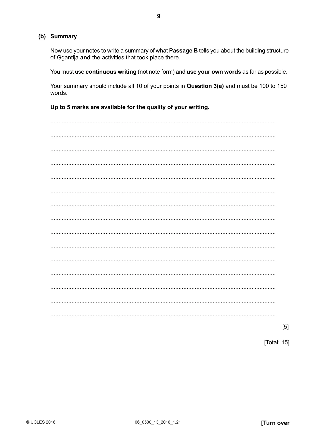 Cambridge IGCSE English - First Language 0500 2016 May/June Paper 1 · Variant 3 question paper, page 9 of 12