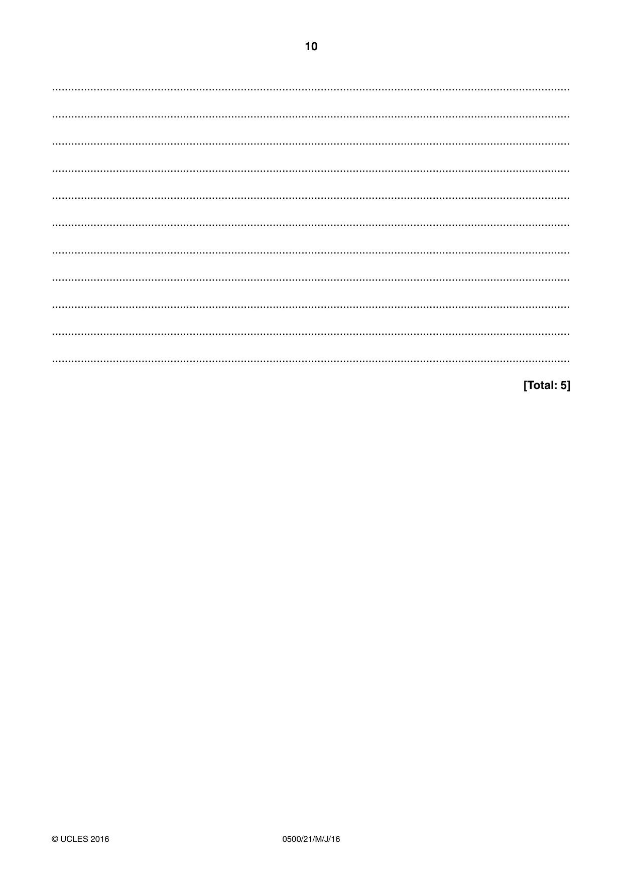 Cambridge IGCSE English - First Language 0500 2016 May/June Paper 2 · Variant 1 question paper, page 10 of 12