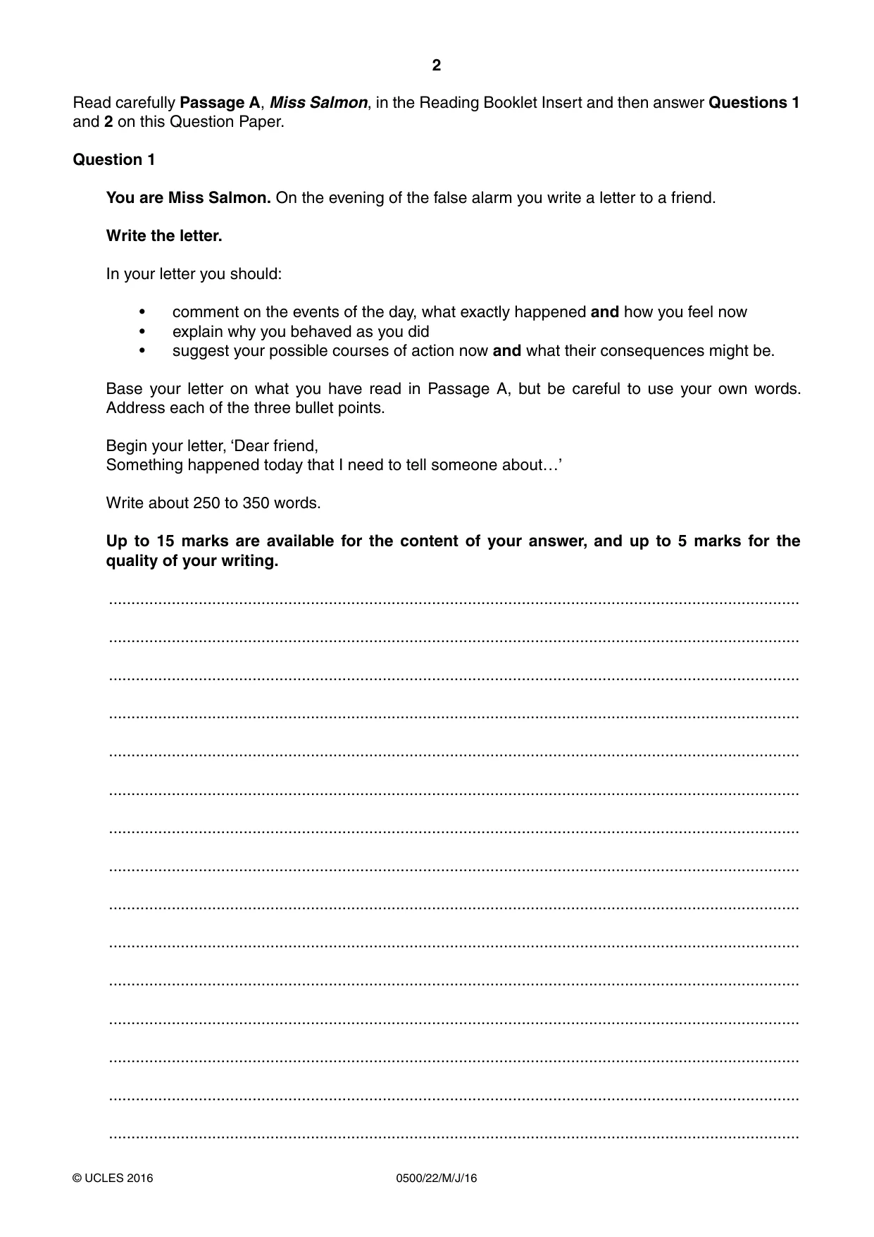 Cambridge IGCSE English - First Language 0500 2016 May/June Paper 2 · Variant 2 question paper, page 2 of 12