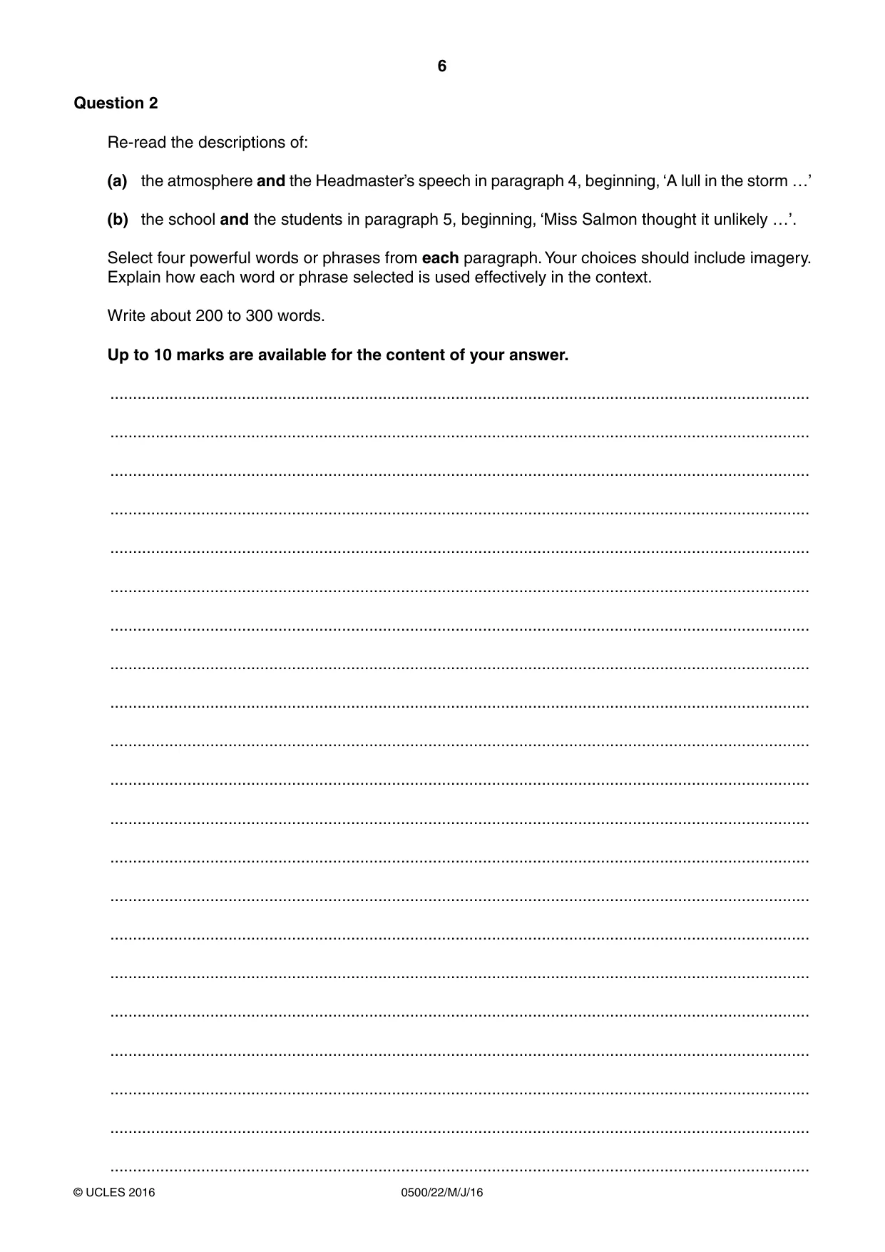 Cambridge IGCSE English - First Language 0500 2016 May/June Paper 2 · Variant 2 question paper, page 6 of 12