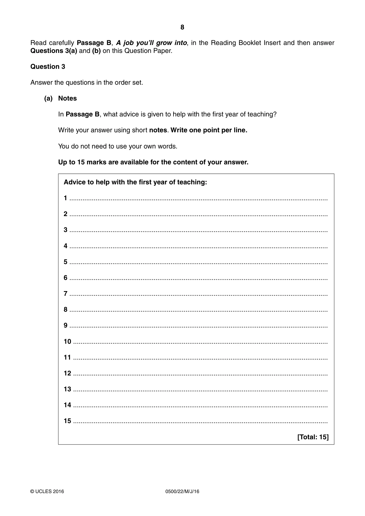 Cambridge IGCSE English - First Language 0500 2016 May/June Paper 2 · Variant 2 question paper, page 8 of 12
