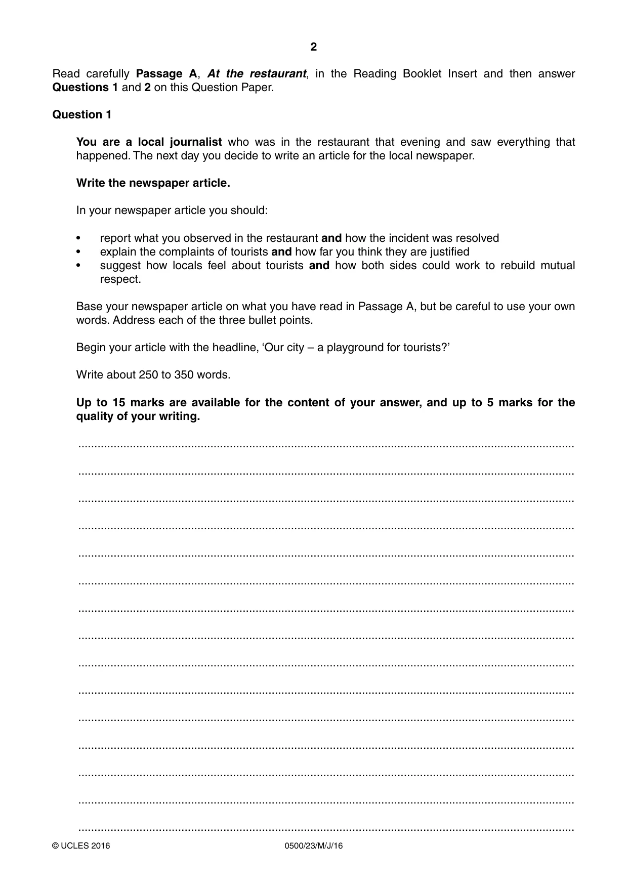 Cambridge IGCSE English - First Language 0500 2016 May/June Paper 2 · Variant 3 question paper, page 2 of 12
