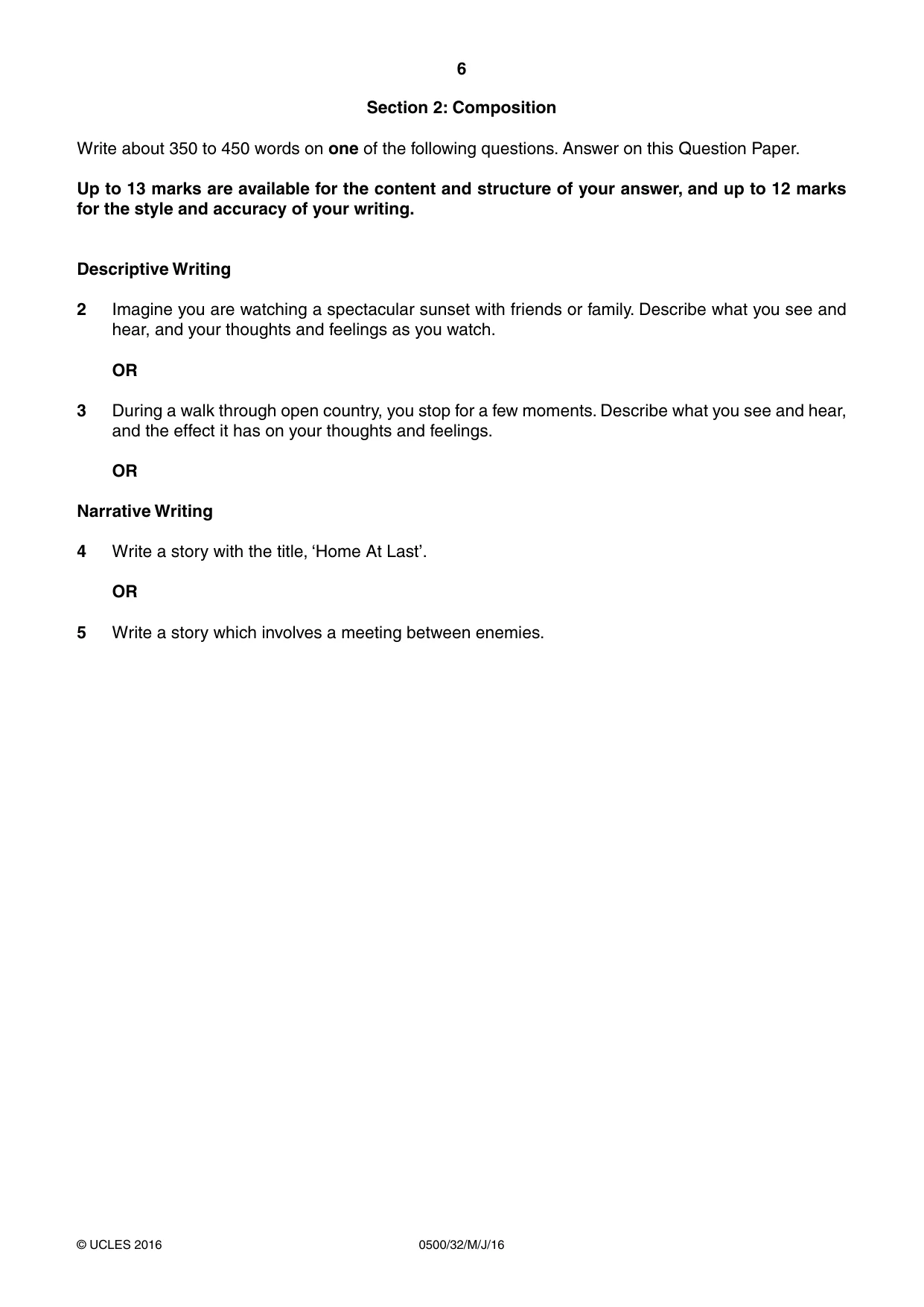 Cambridge IGCSE English - First Language 0500 2016 May/June Paper 3 · Variant 2 question paper, page 6 of 12