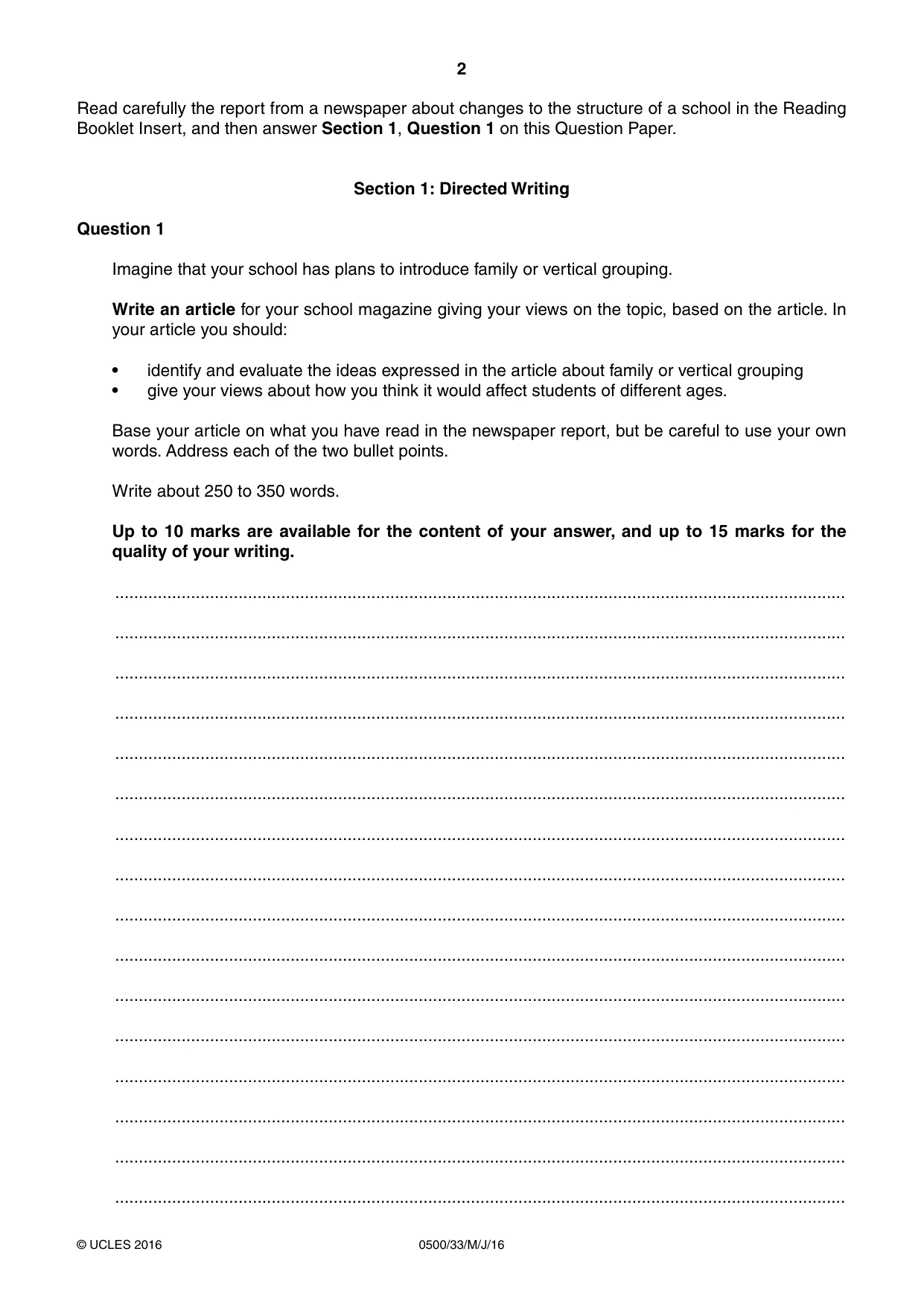 Cambridge IGCSE English - First Language 0500 2016 May/June Paper 3 · Variant 3 question paper, page 2 of 12