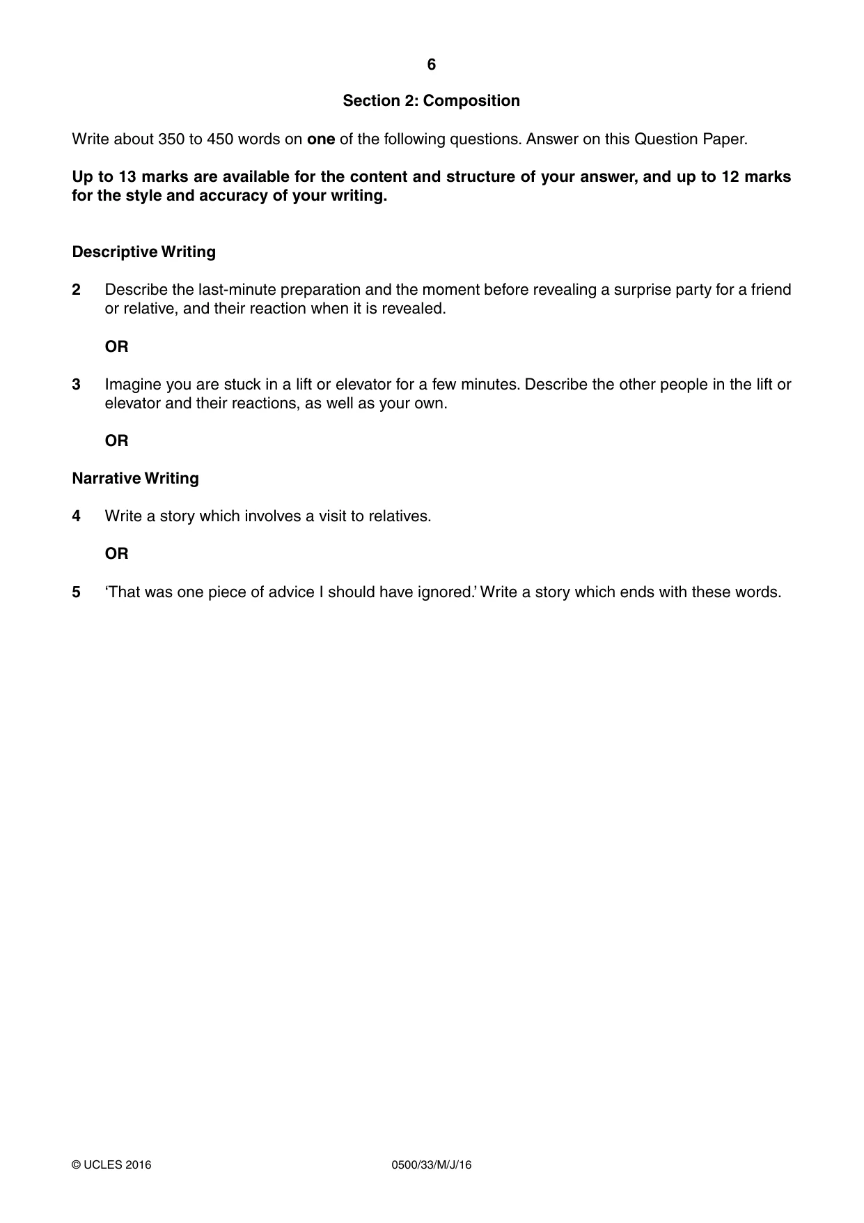 Cambridge IGCSE English - First Language 0500 2016 May/June Paper 3 · Variant 3 question paper, page 6 of 12