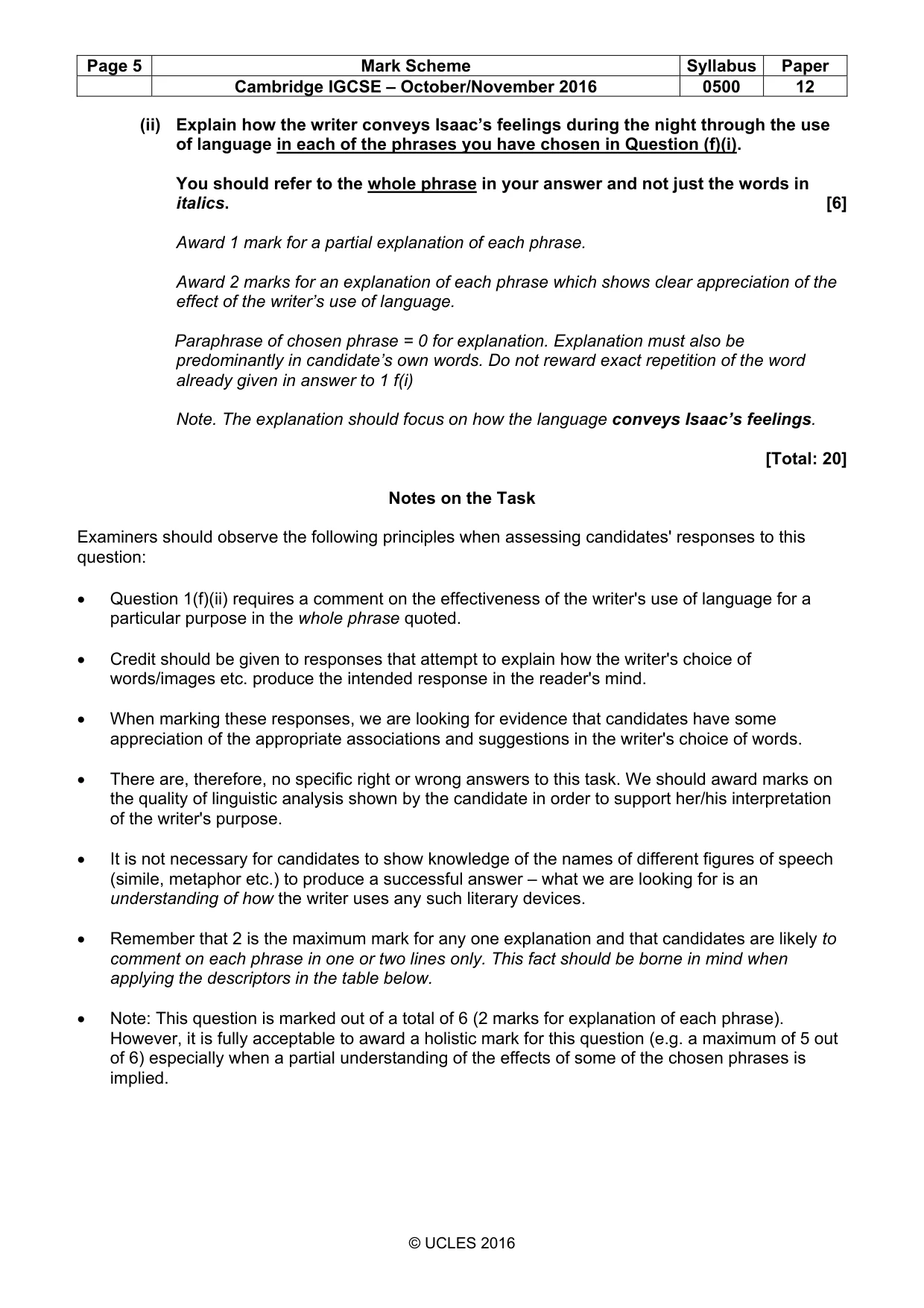 Mark scheme, page 5 of 11