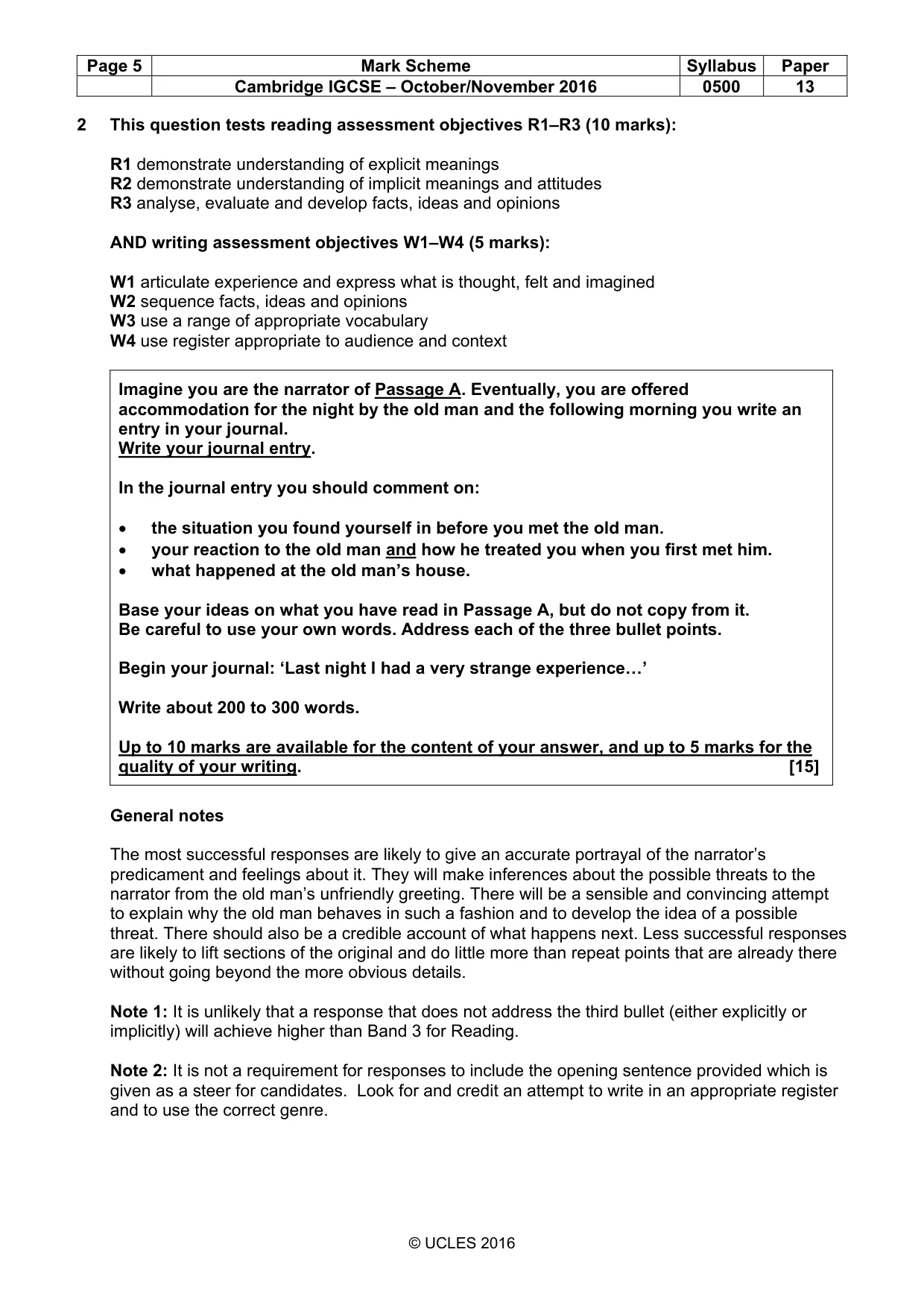 Mark scheme, page 5 of 9