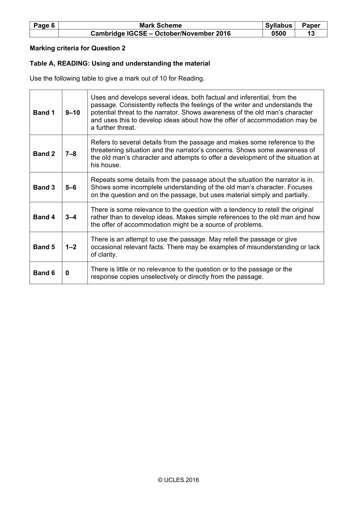 Mark scheme, page 6 of 9