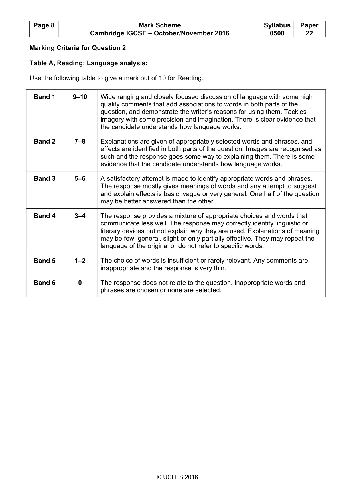 Mark scheme, page 8 of 11