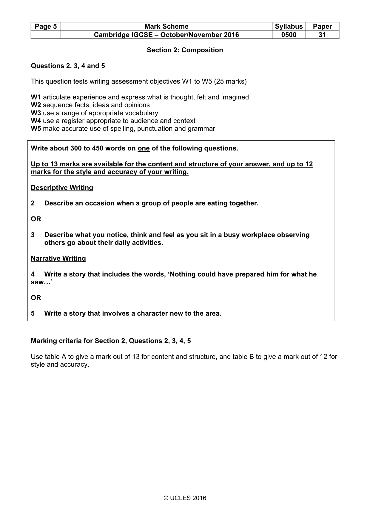 Mark scheme, page 5 of 8