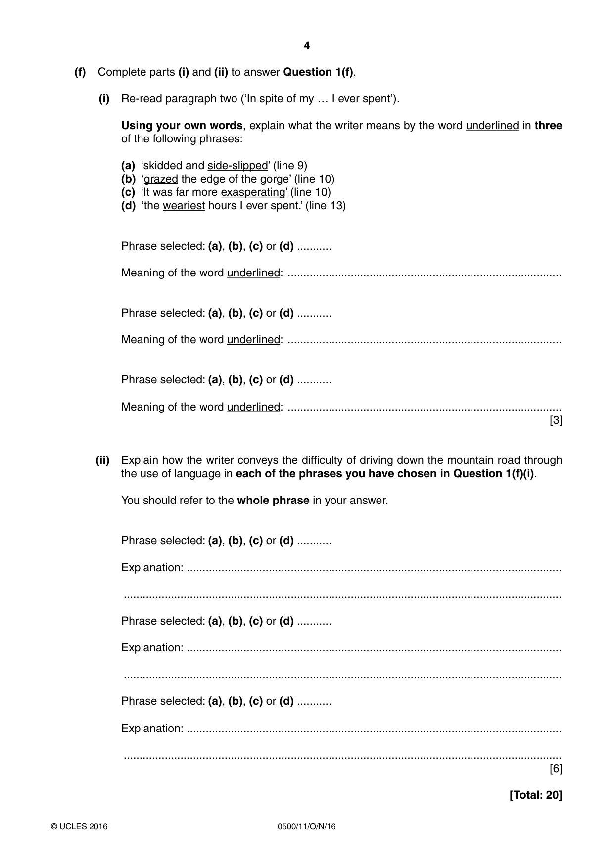 Cambridge IGCSE English - First Language 0500 2016 Oct/Nov Paper 1 · Variant 1 question paper, page 4 of 12