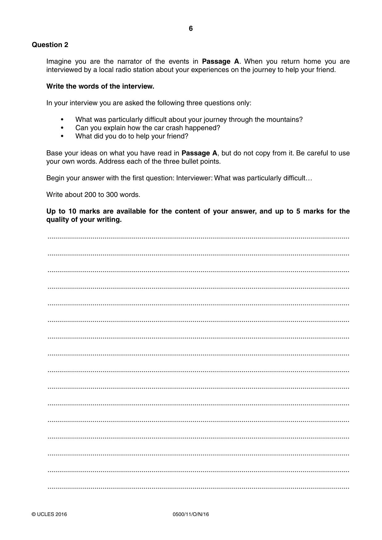 Cambridge IGCSE English - First Language 0500 2016 Oct/Nov Paper 1 · Variant 1 question paper, page 6 of 12