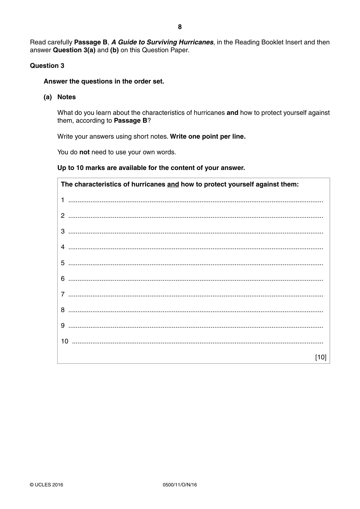 Cambridge IGCSE English - First Language 0500 2016 Oct/Nov Paper 1 · Variant 1 question paper, page 8 of 12