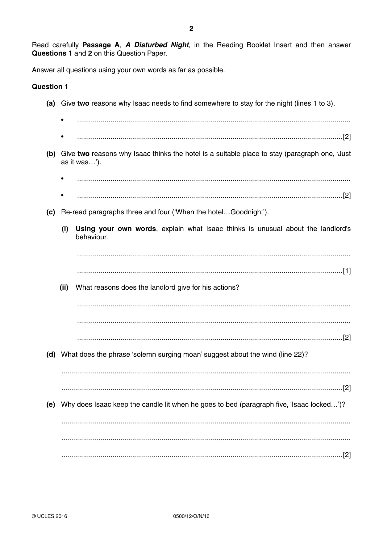 Cambridge IGCSE English - First Language 0500 2016 Oct/Nov Paper 1 · Variant 2 question paper, page 2 of 12