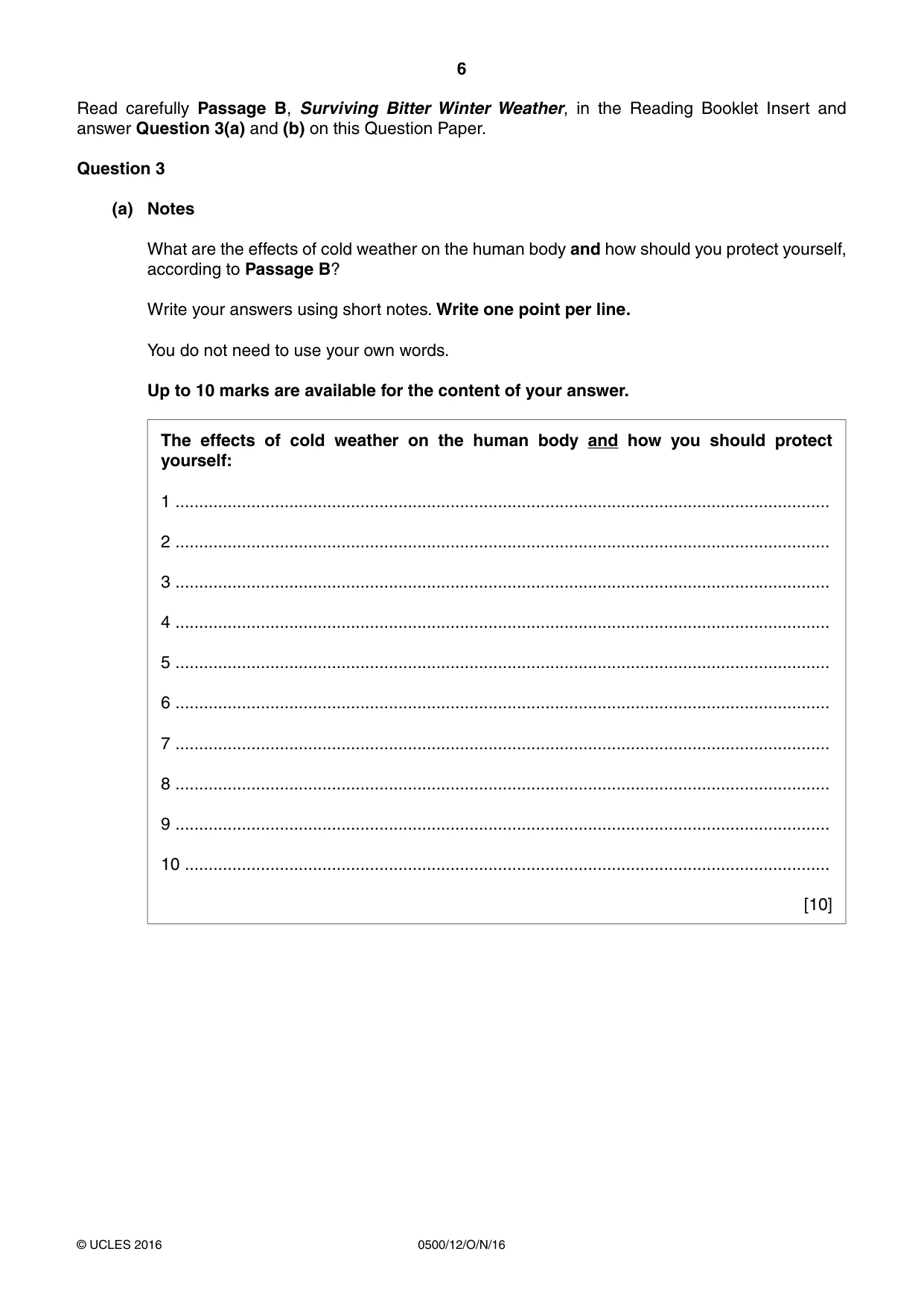 Cambridge IGCSE English - First Language 0500 2016 Oct/Nov Paper 1 · Variant 2 question paper, page 6 of 12