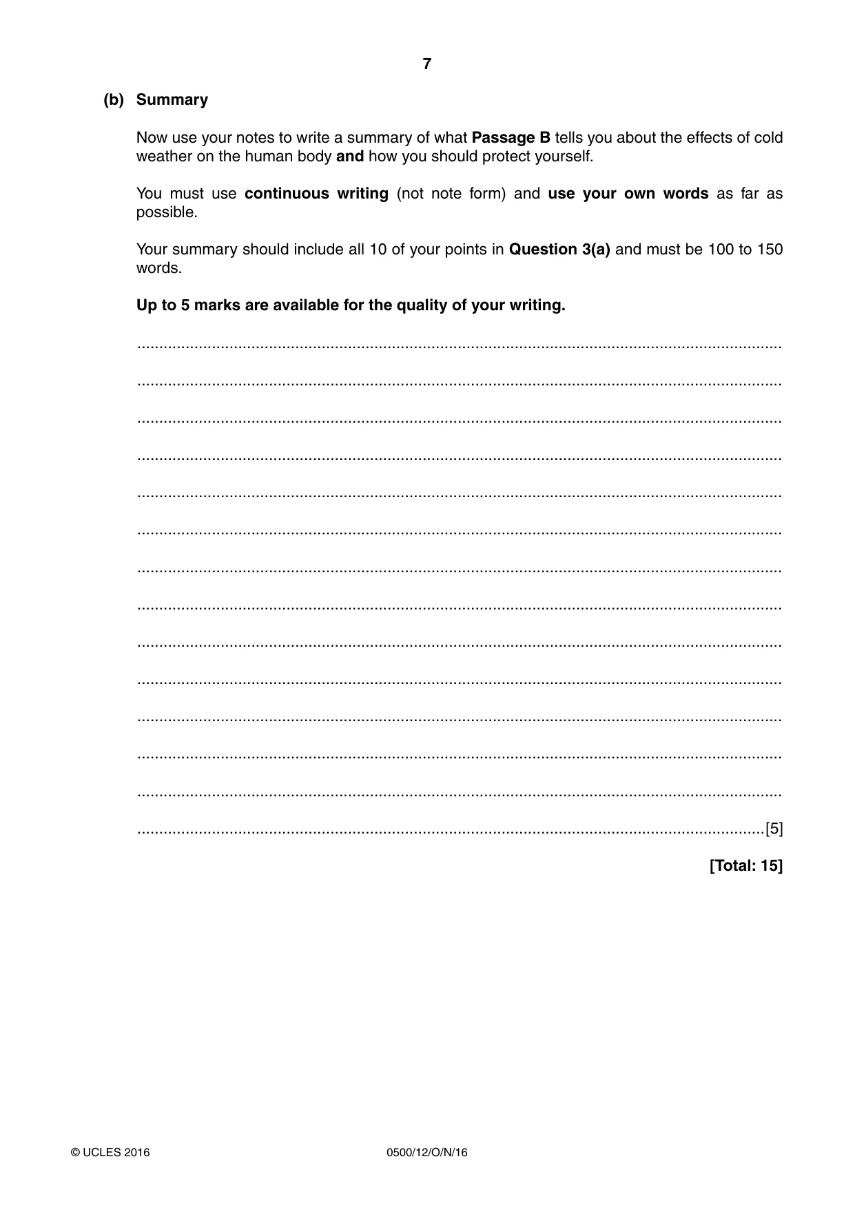 Cambridge IGCSE English - First Language 0500 2016 Oct/Nov Paper 1 · Variant 2 question paper, page 7 of 12