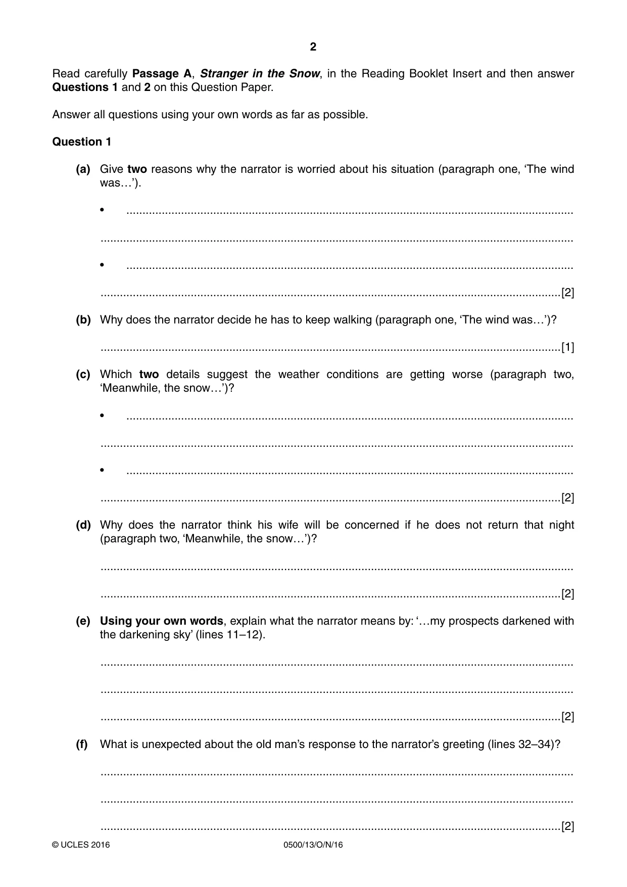 Cambridge IGCSE English - First Language 0500 2016 Oct/Nov Paper 1 · Variant 3 question paper, page 2 of 12
